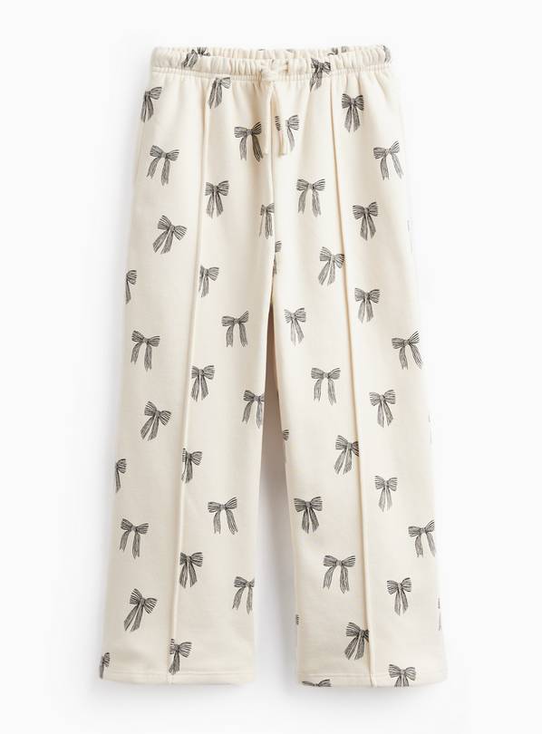 Cream Bow Print Wide Leg Joggers 7 years
