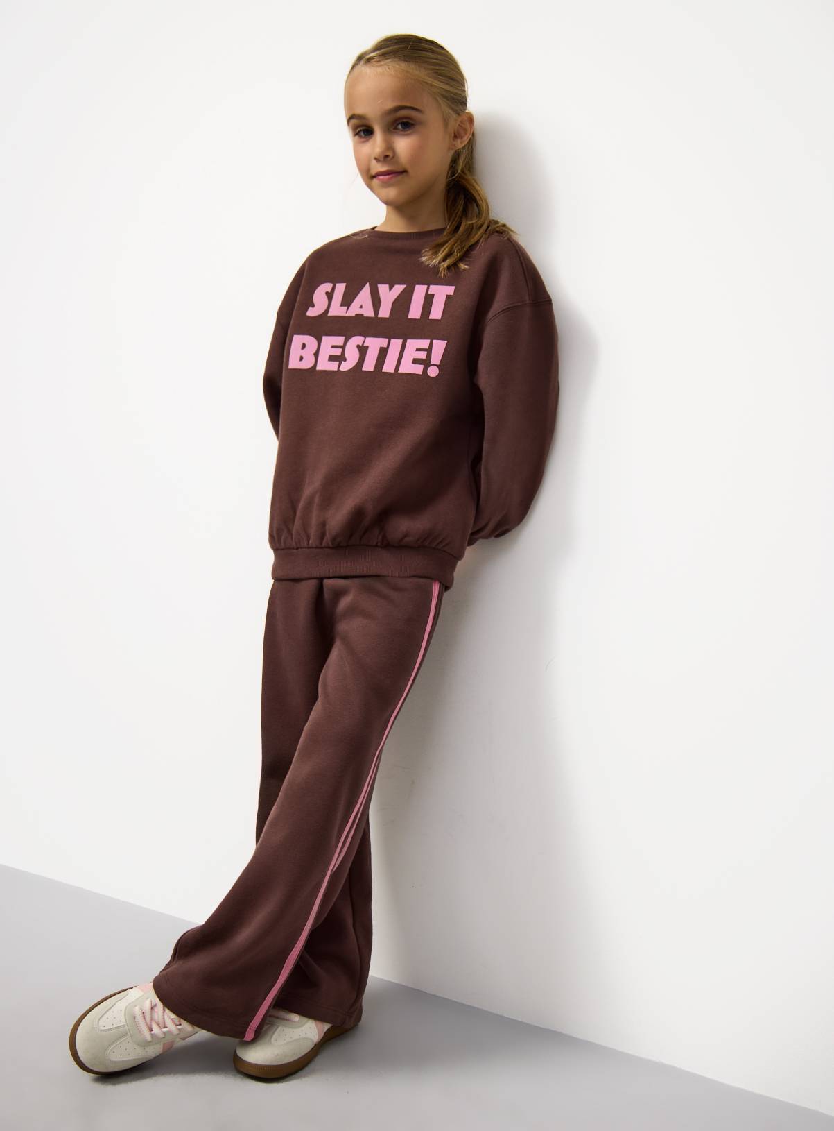 Brown Side Stripe Wide Leg Joggers 11 years - Image 1