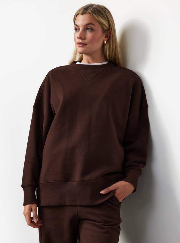 Brown Longline Crew Neck Sweatshirt XXL
