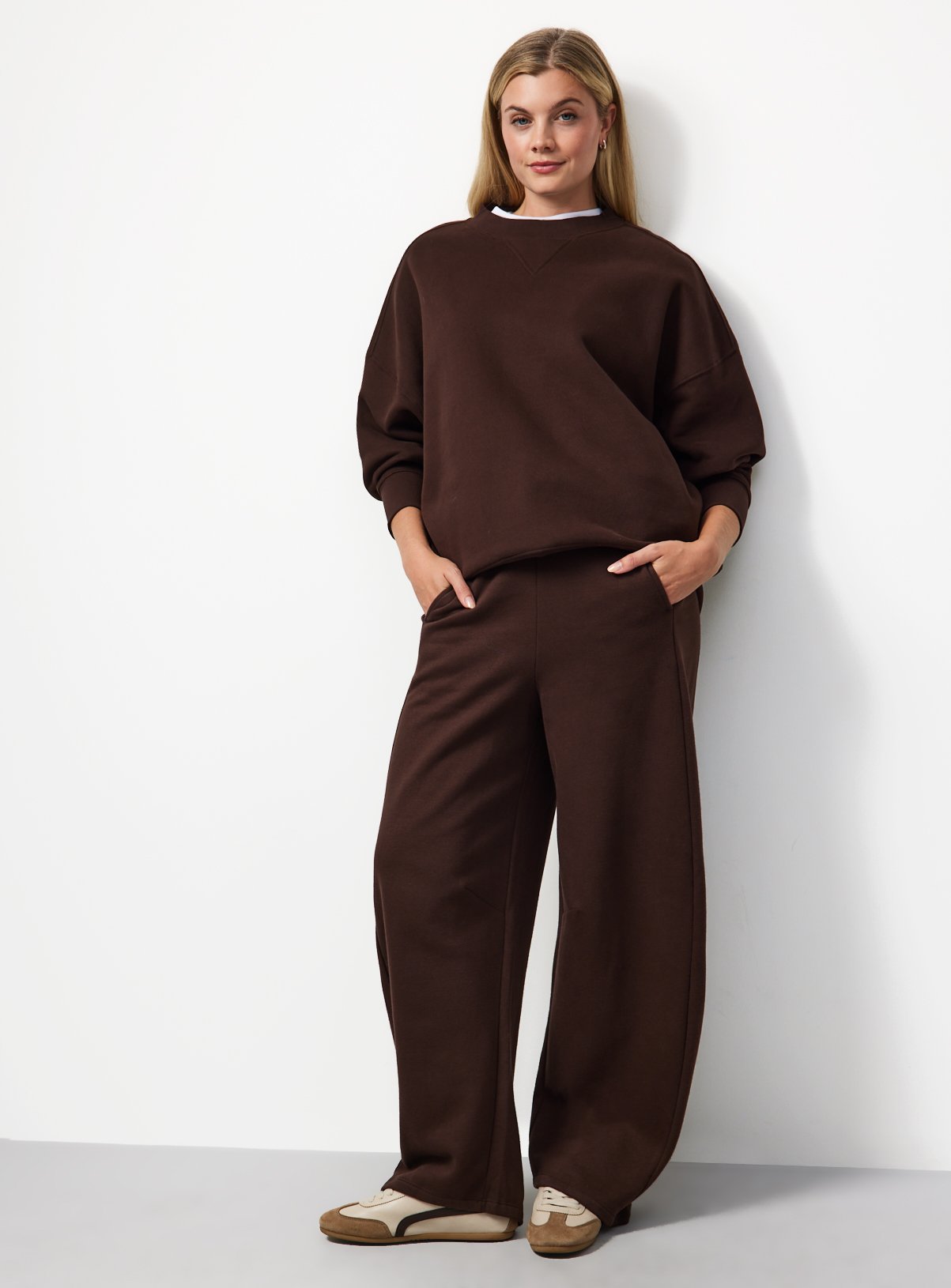 Brown Pure Cotton Longline Crew Neck Sweatshirt M - Image 2 thumbnail