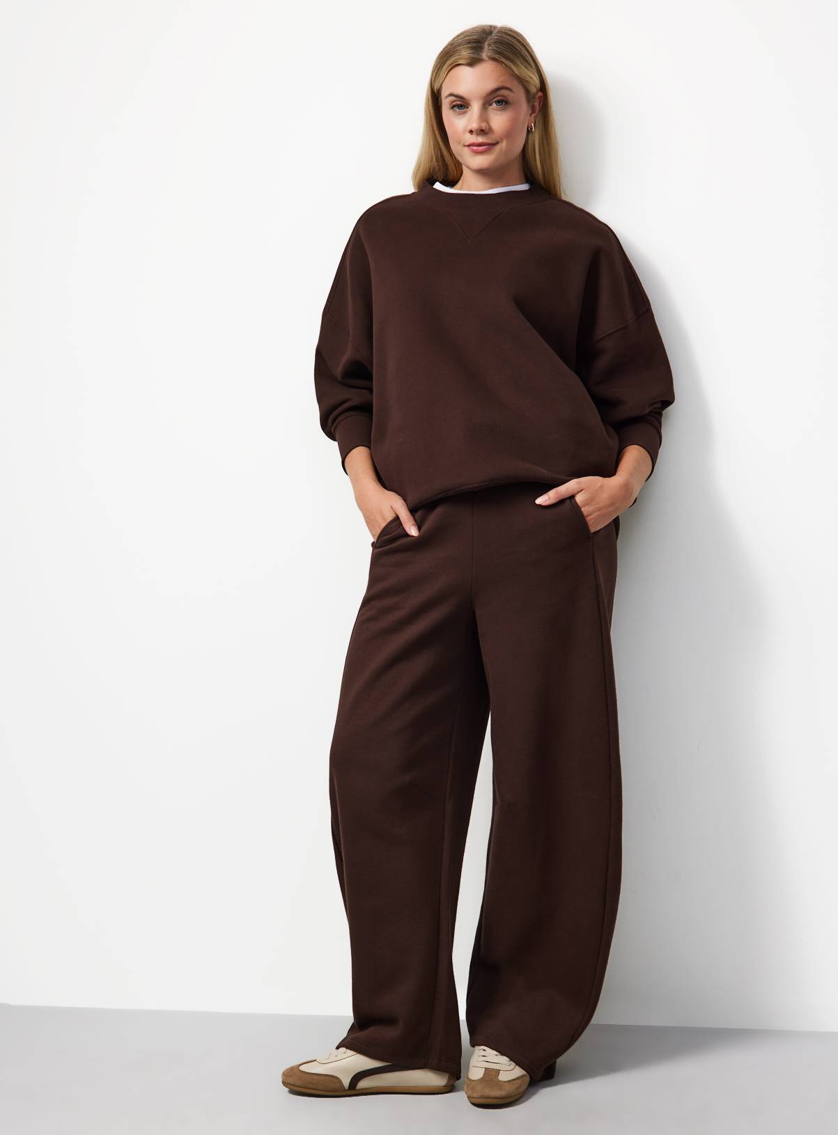 Brown Pure Cotton Longline Crew Neck Sweatshirt M - Image 2