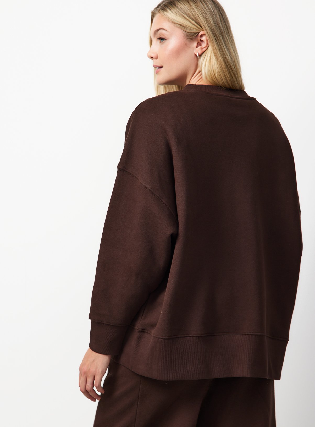 Brown Pure Cotton Longline Crew Neck Sweatshirt M - Image 4 thumbnail