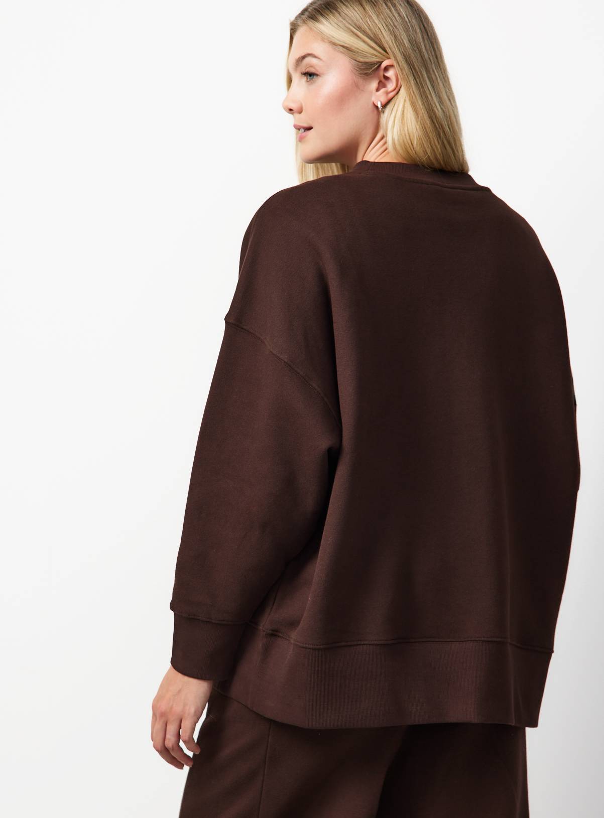 Brown Pure Cotton Longline Crew Neck Sweatshirt M - Image 4