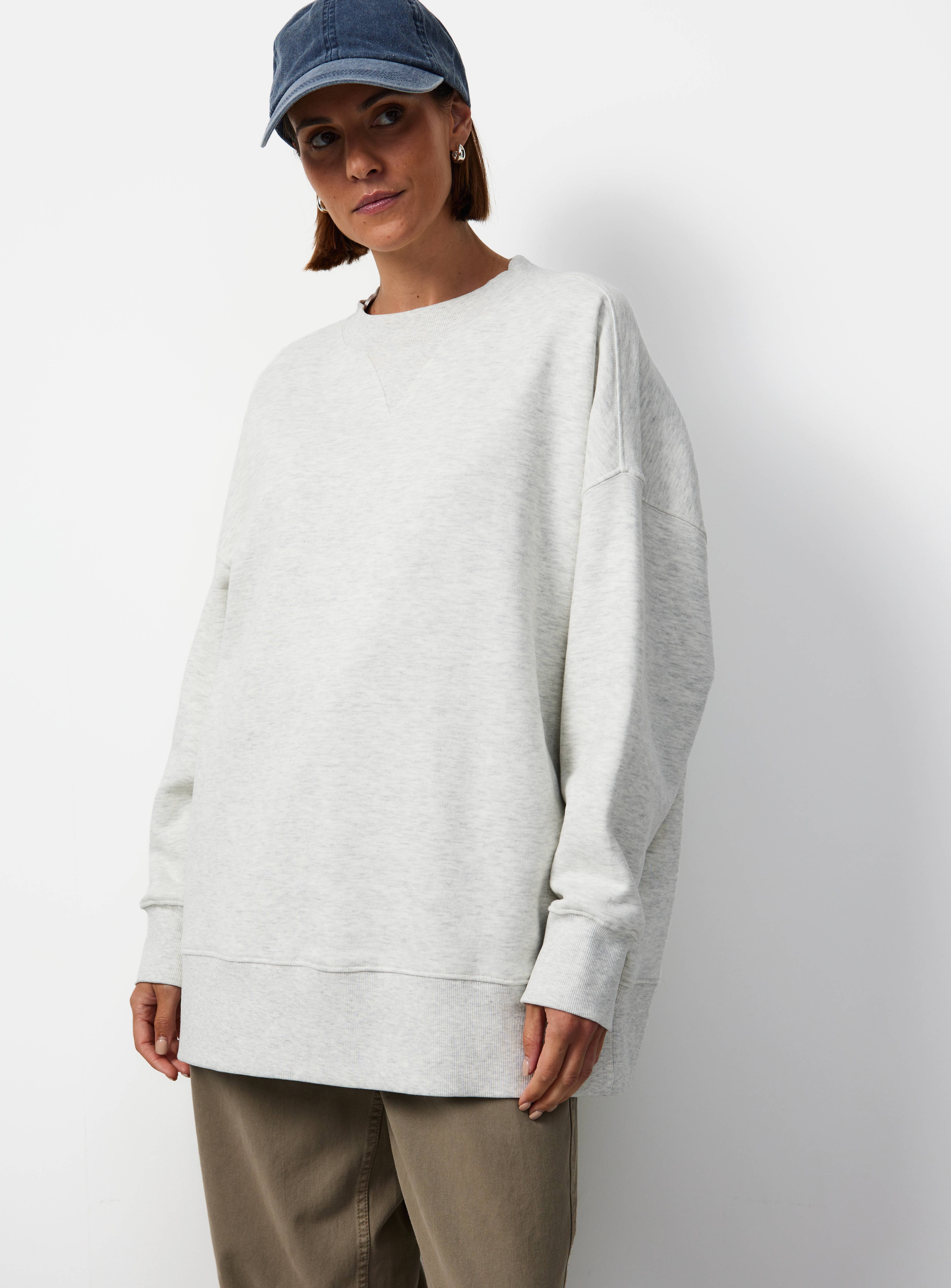 Grey Pure Cotton Longline Crew Neck Sweatshirt M - Image 1