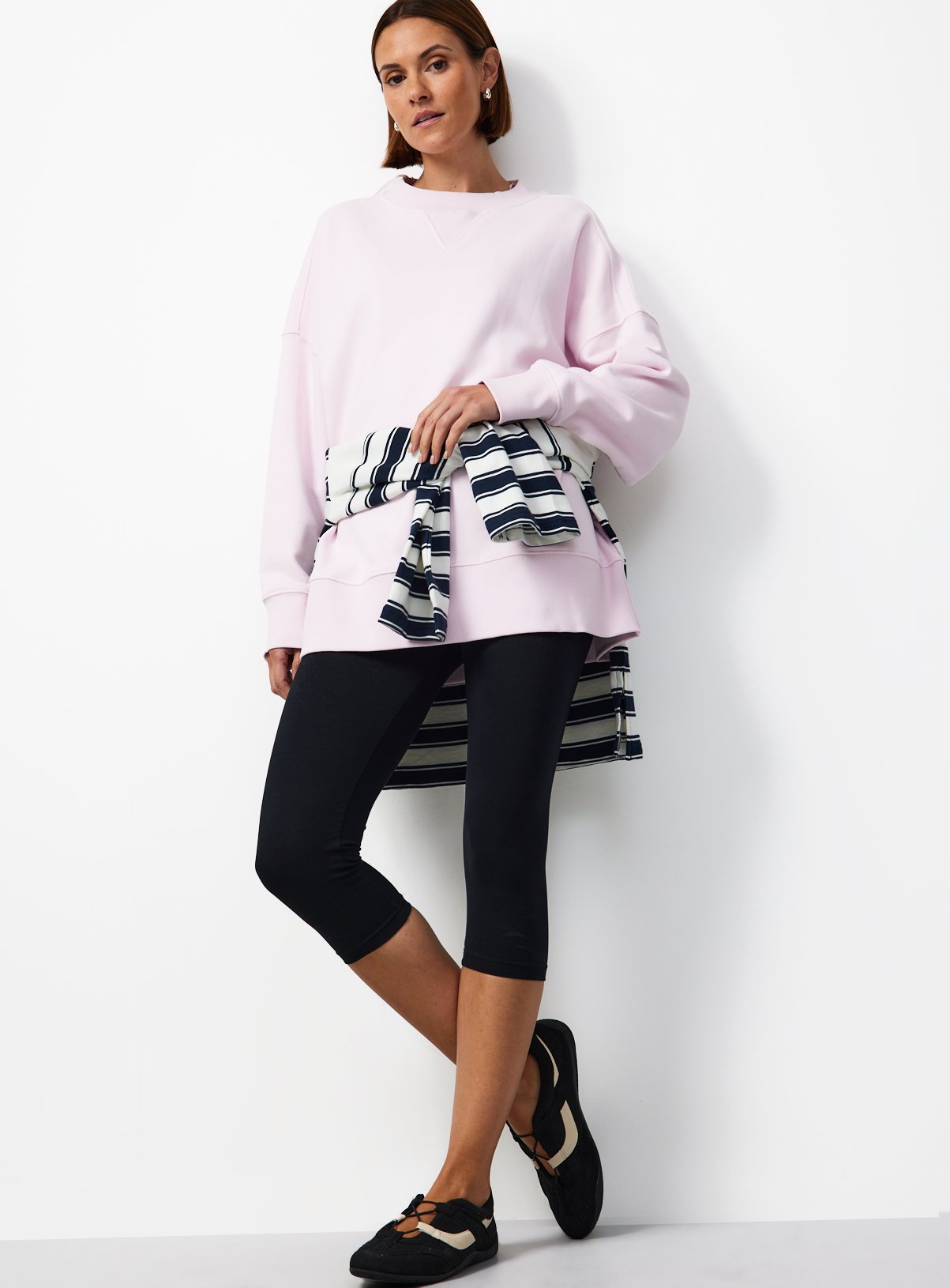Pink Pure Cotton Longline Crew Neck Sweatshirt XS - Image 1 thumbnail