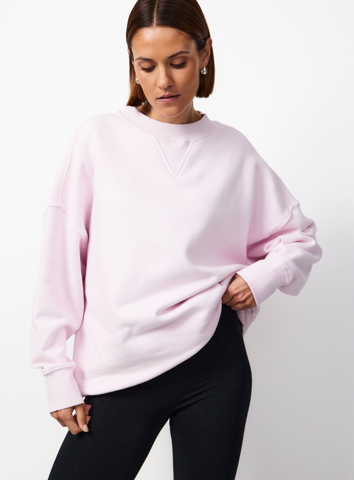 Pink Pure Cotton Longline Crew Neck Sweatshirt XS - Image 2 thumbnail
