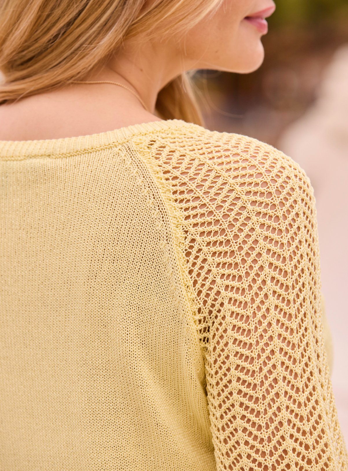 SOSANDAR Lemon Yellow Pointelle Sleeve Boat Neck Jumper XS - Image 4 thumbnail