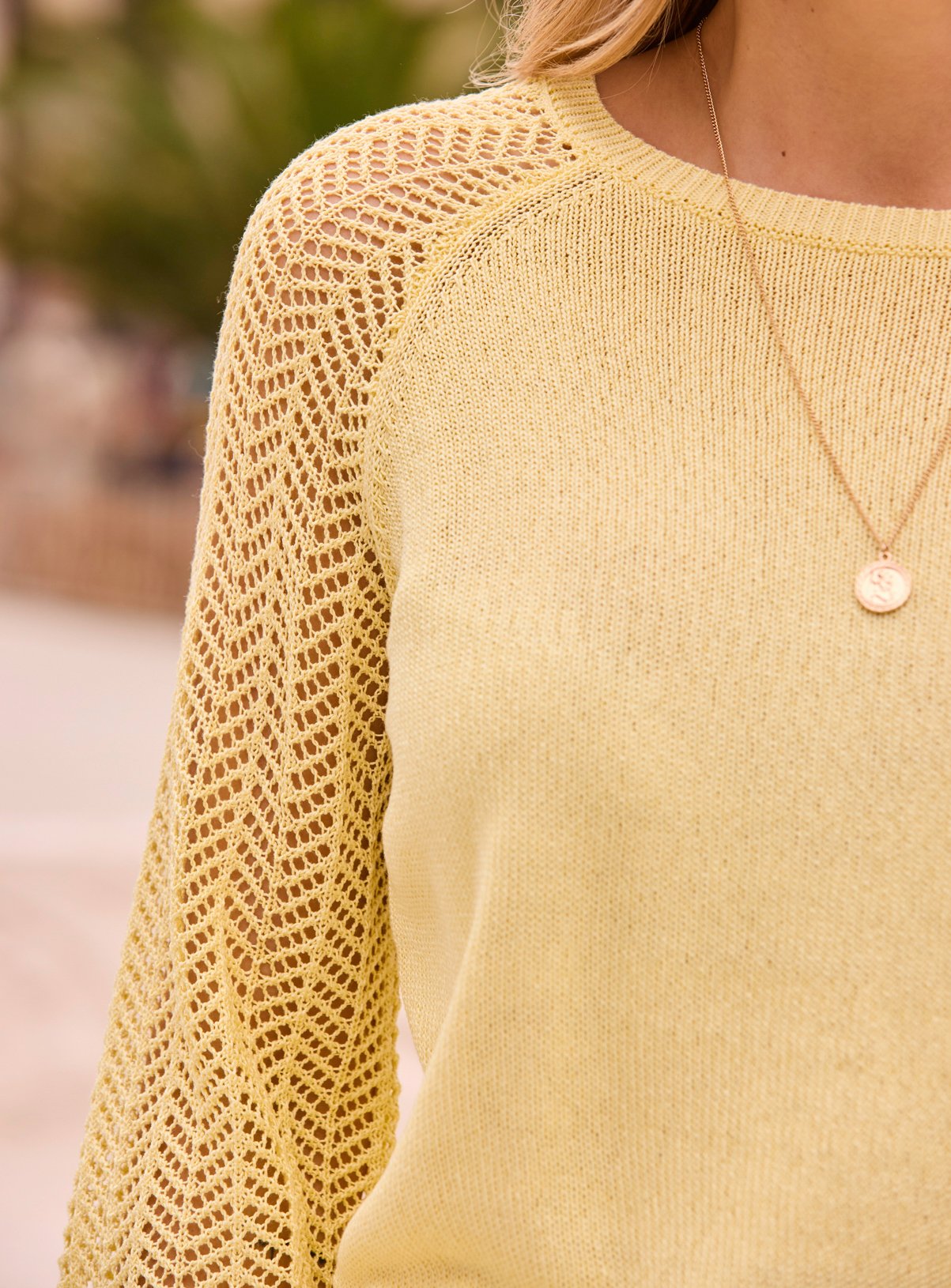 SOSANDAR Lemon Yellow Pointelle Sleeve Boat Neck Jumper XS - Image 5 thumbnail