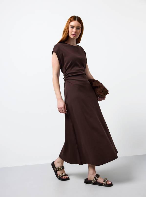 Brown Jersey Fabric Cinched Column Dress 8