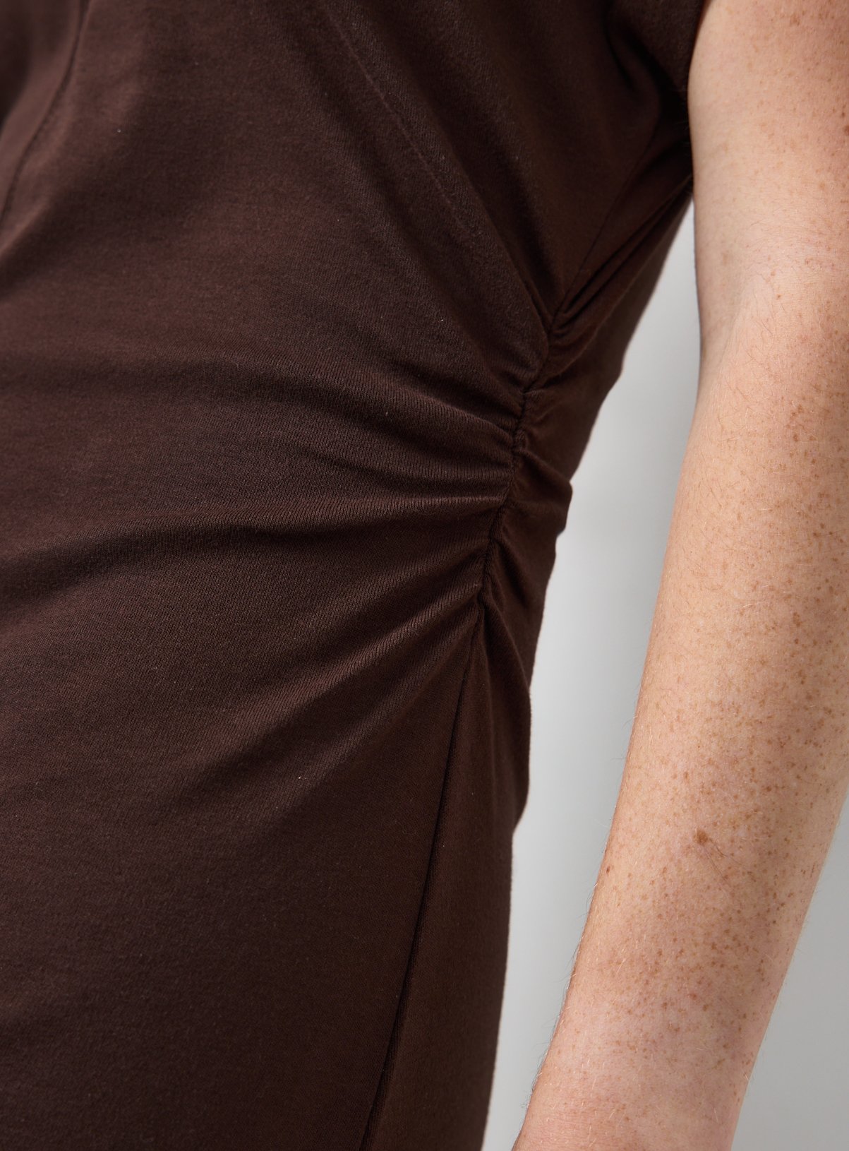 Brown Jersey Fabric Cinched Column Dress 8 - Image 3 thumbnail