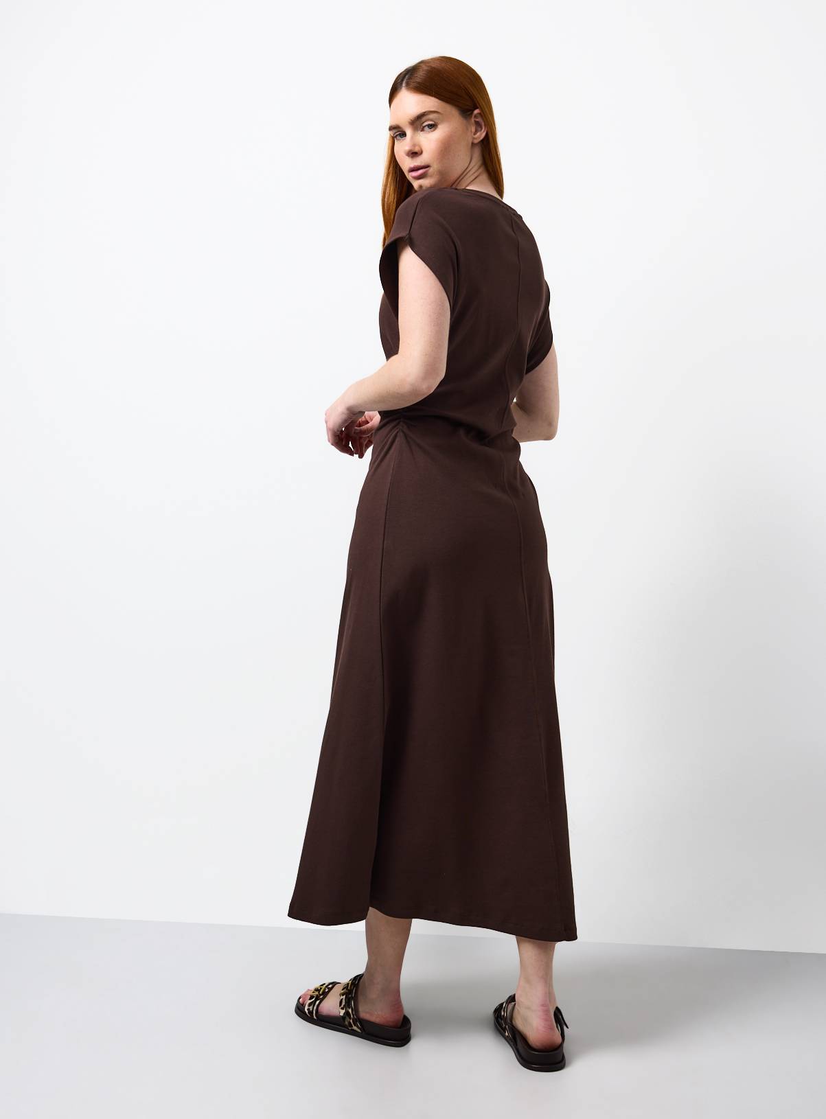 Brown Jersey Fabric Cinched Column Dress 8 - Image 4