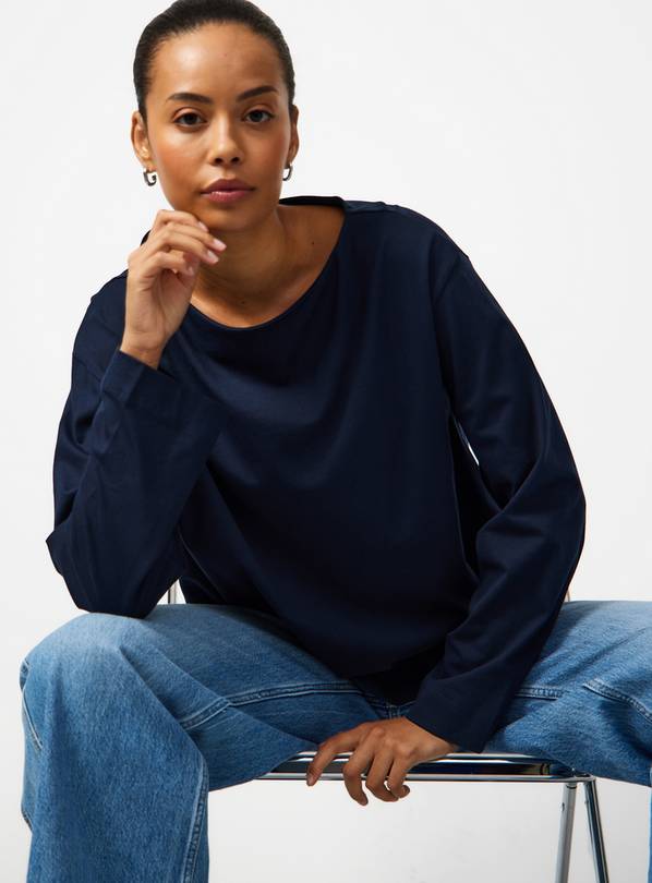 Navy Boat Neckline Long Sleeve Top XXL
