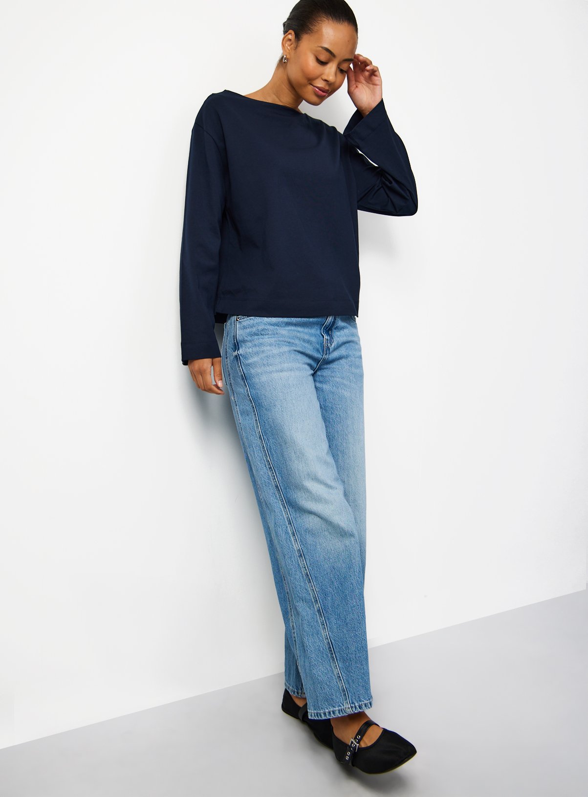 Navy Boat Neckline Long Sleeve Top XXL - Image 2 thumbnail