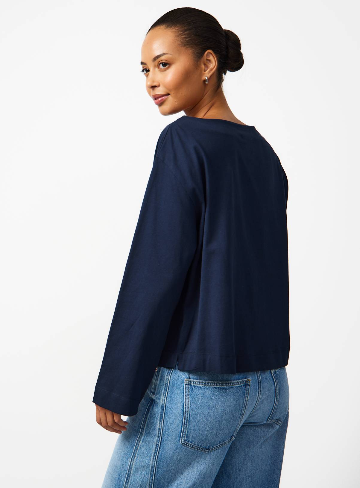 Navy Boat Neckline Long Sleeve Top XXL - Image 4