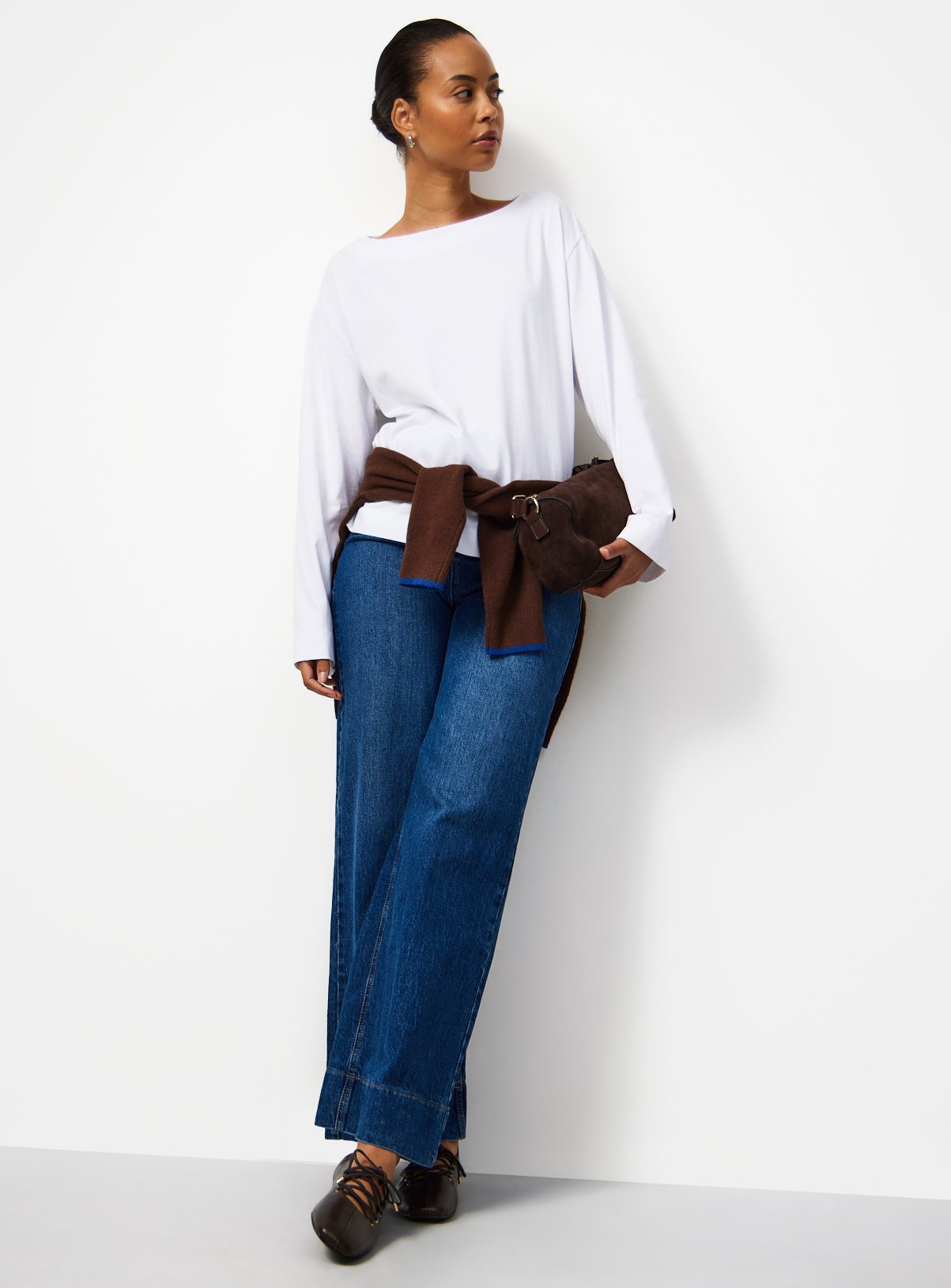 White Boat Neckline Long Sleeve Top S - Image 2 thumbnail