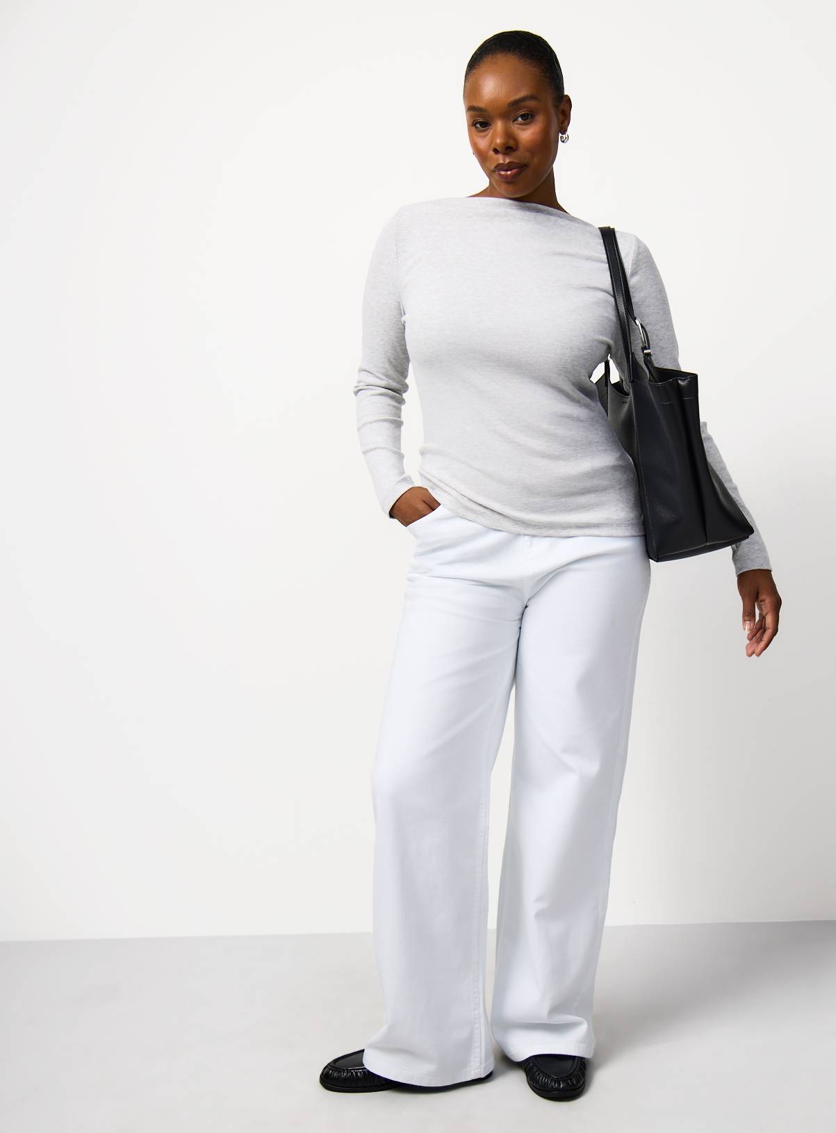 Grey Brushed Ribbed Long Sleeve Slash Neckline Top 26 - Image 2