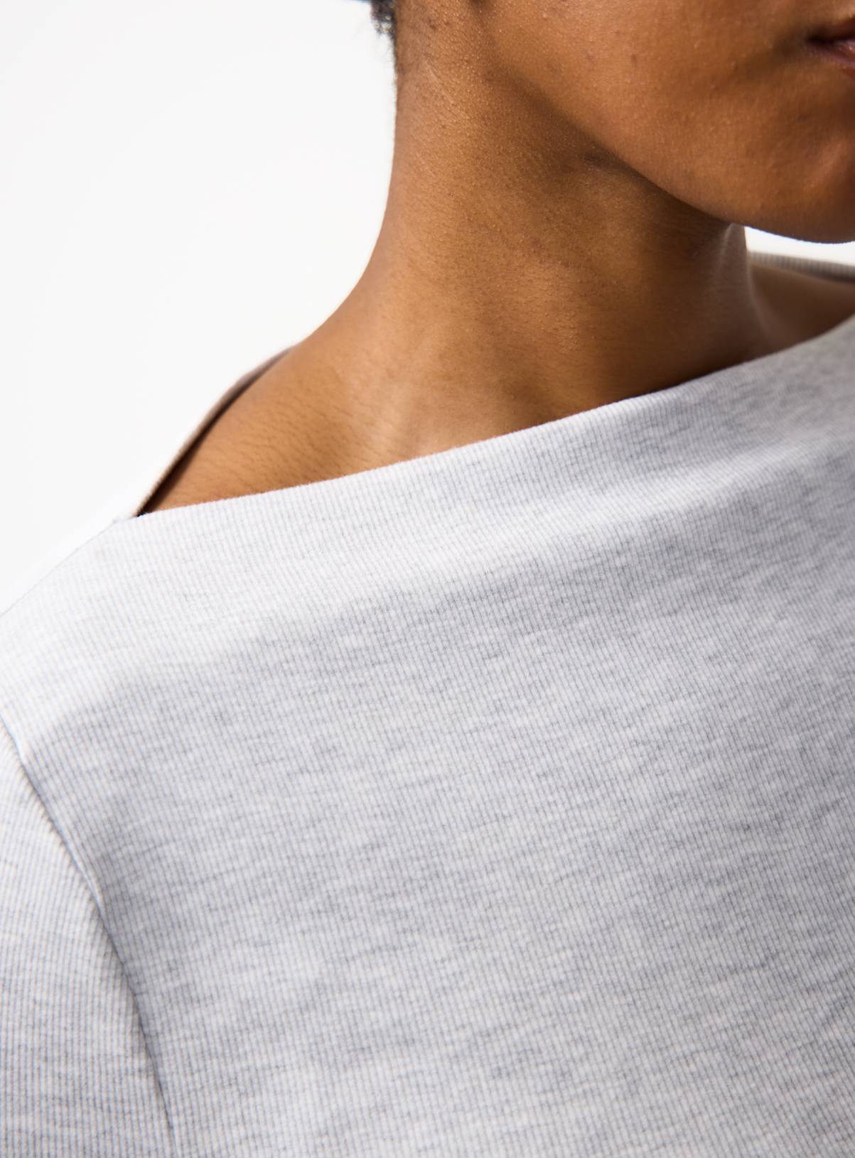 Grey Brushed Ribbed Long Sleeve Slash Neckline Top 26 - Image 3