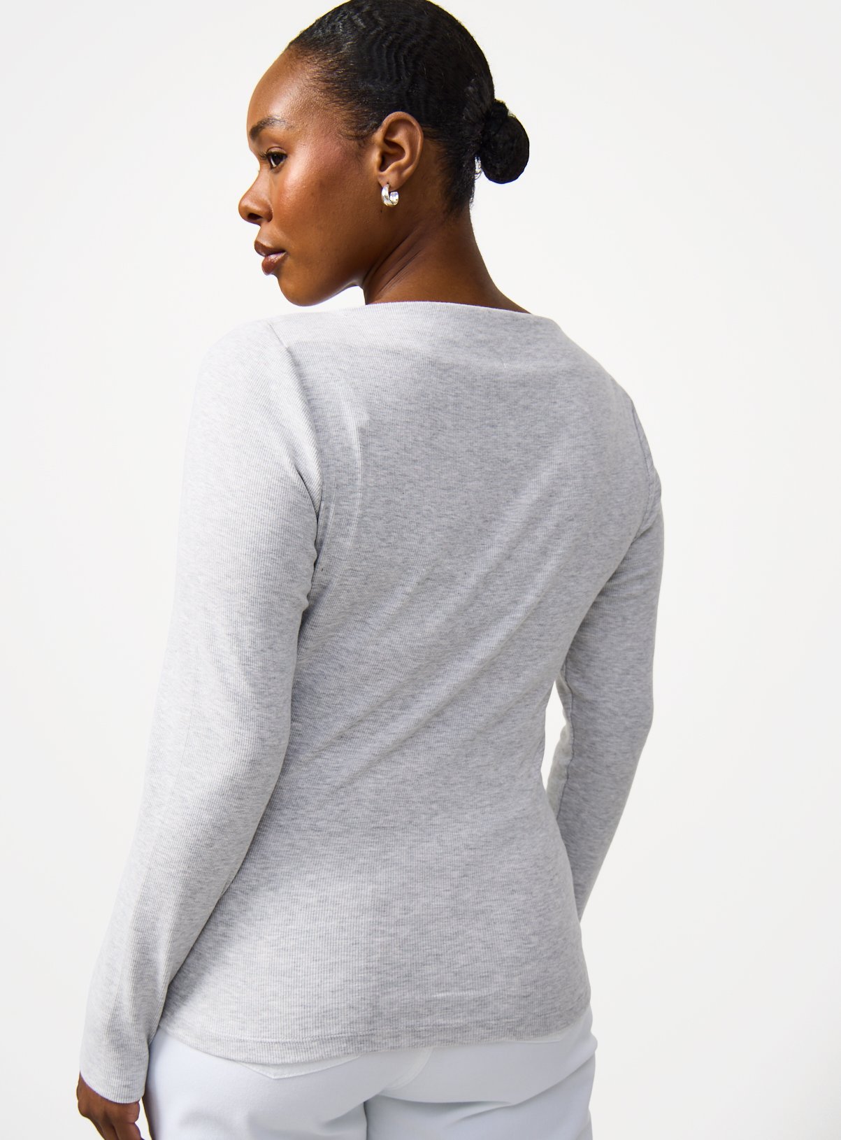 Grey Brushed Ribbed Long Sleeve Slash Neckline Top 26 - Image 4 thumbnail