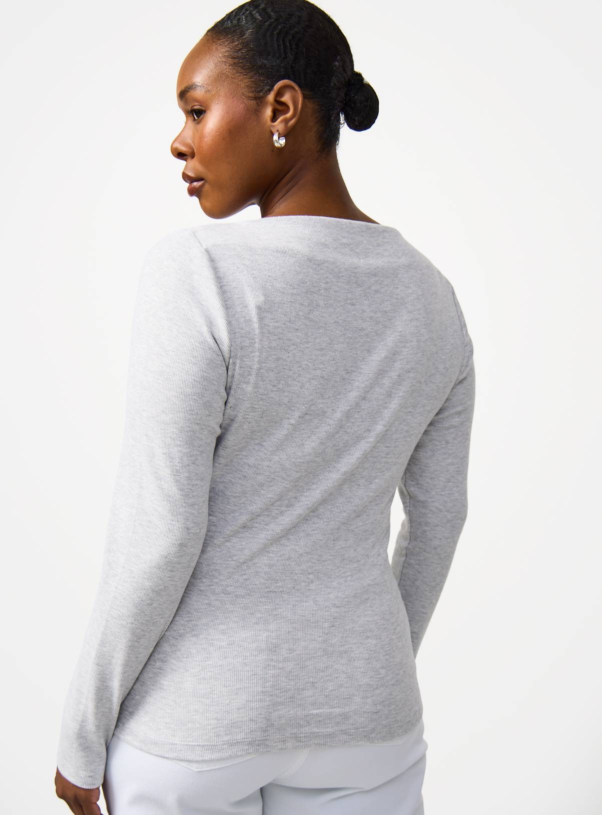 Grey Brushed Ribbed Long Sleeve Slash Neckline Top 26 - Image 4