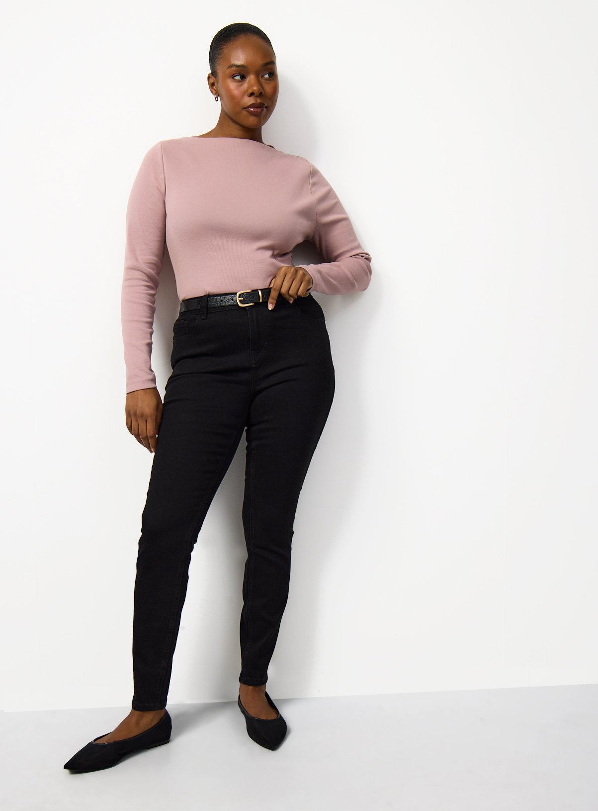 Pink Brushed Ribbed Long Sleeve Slash Neckline Top 26 - Image 2 thumbnail