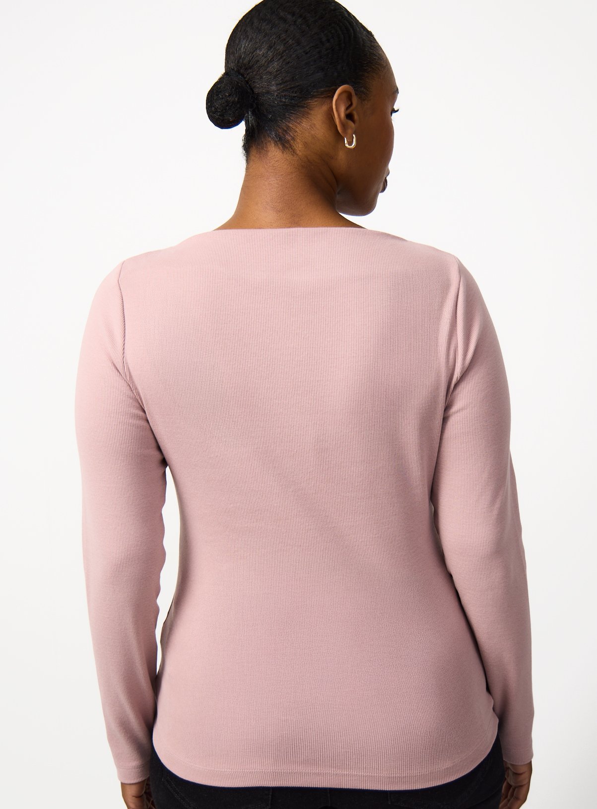 Pink Brushed Ribbed Long Sleeve Slash Neckline Top 26 - Image 4 thumbnail