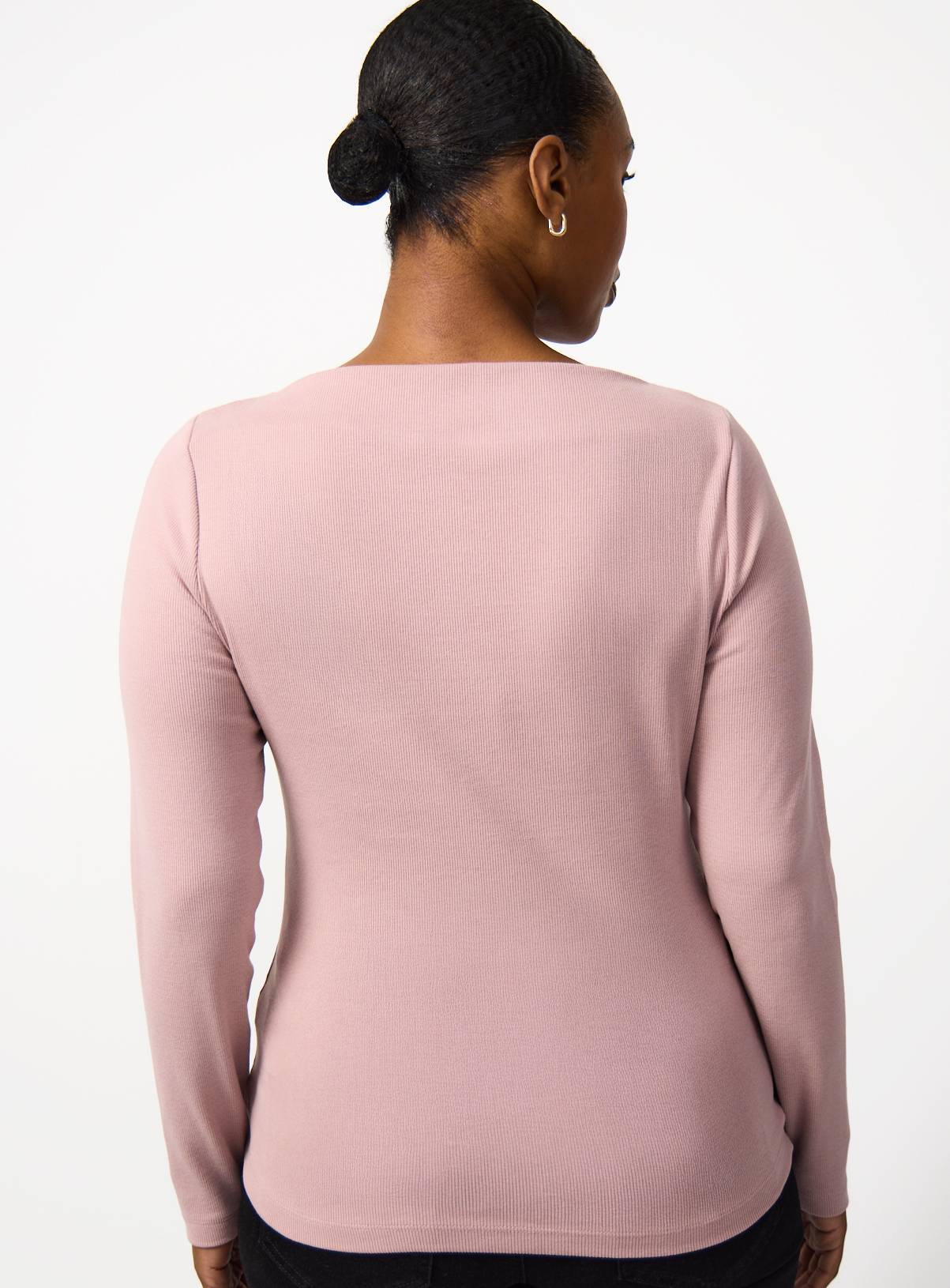 Pink Brushed Ribbed Long Sleeve Slash Neckline Top 26 - Image 4