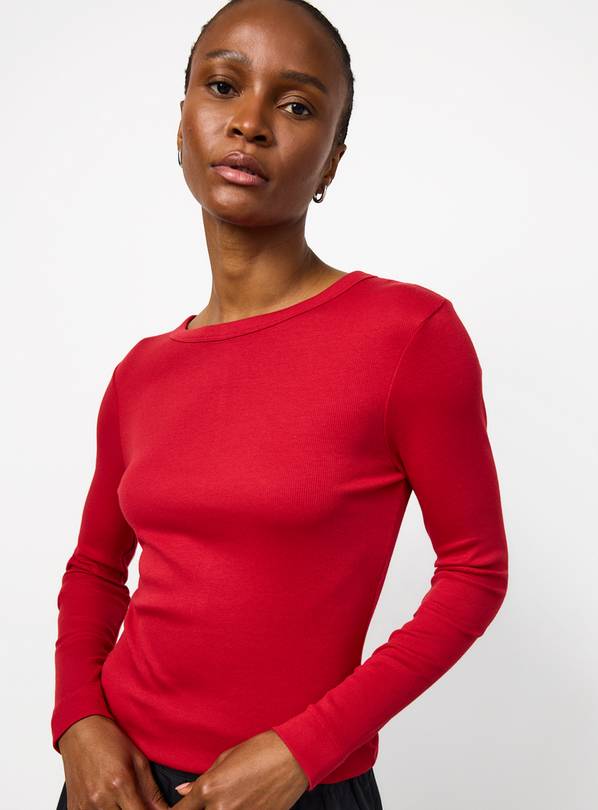 Red Modal Ribbed Long Sleeve Top 8