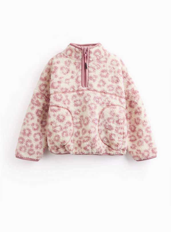Cream & Pink Animal Print Borg Quarter-Zip Fleece 10 years