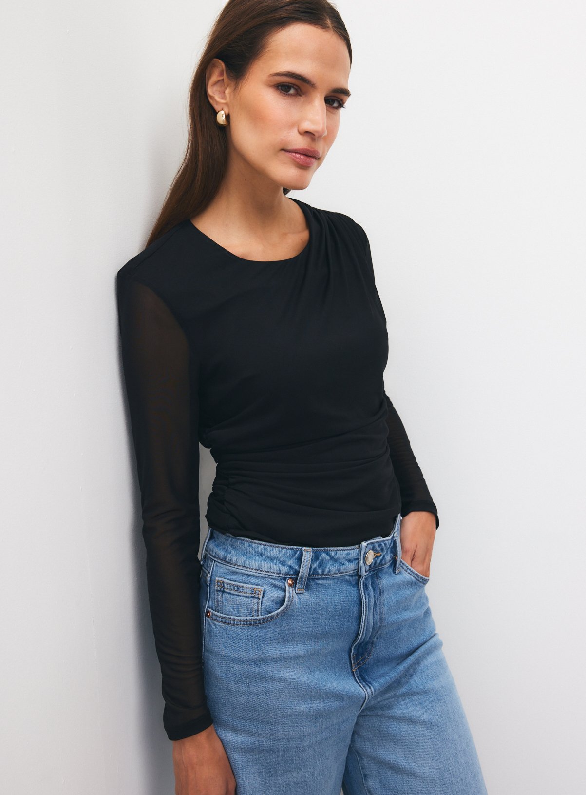 Crewneck Draped Mesh Top 12 - Image 2 thumbnail
