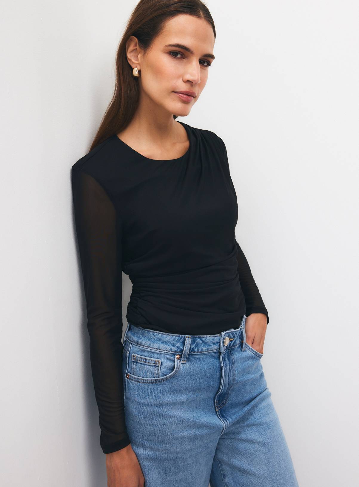 Crewneck Draped Mesh Top 12 - Image 2