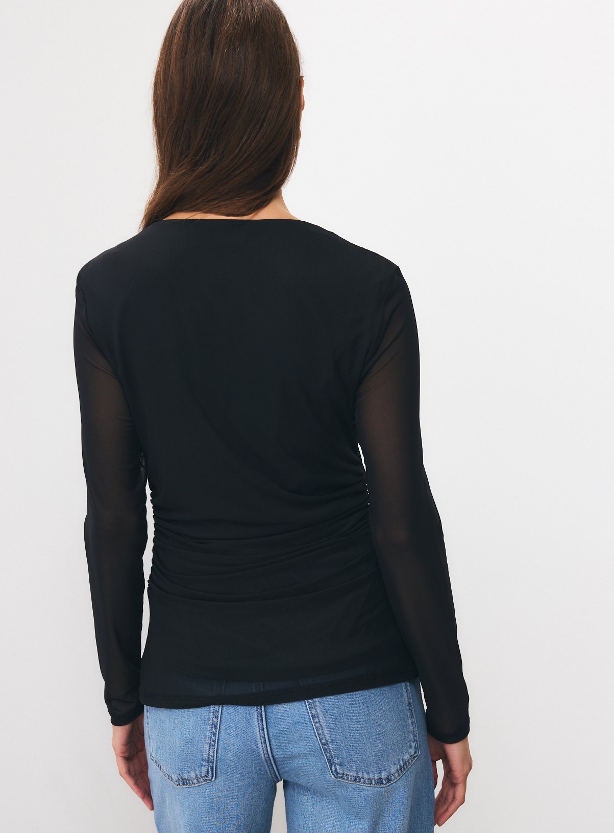 Crewneck Draped Mesh Top 12 - Image 4 thumbnail