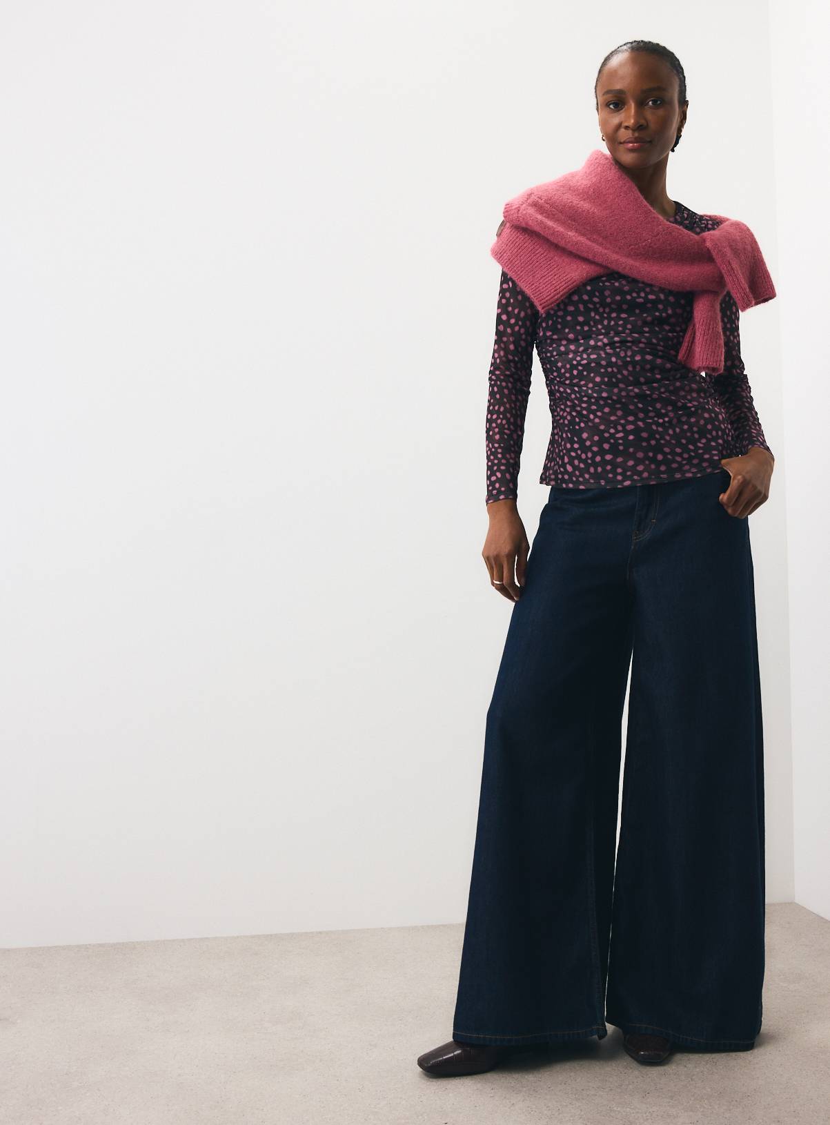 Brown Spotted Drape Mesh Top 10 - Image 2