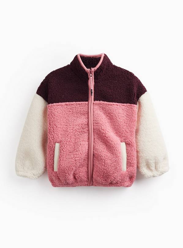 Pink, Black & Cream Colour Block Borg Zip Through Fleece Jacket 14 years