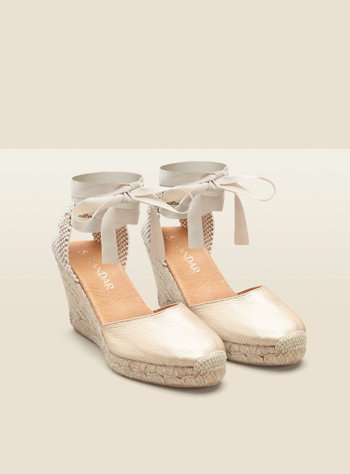SOSANDAR Perla Gold Leather Valenciana Wedge Espadrille 6 - Image 2 thumbnail