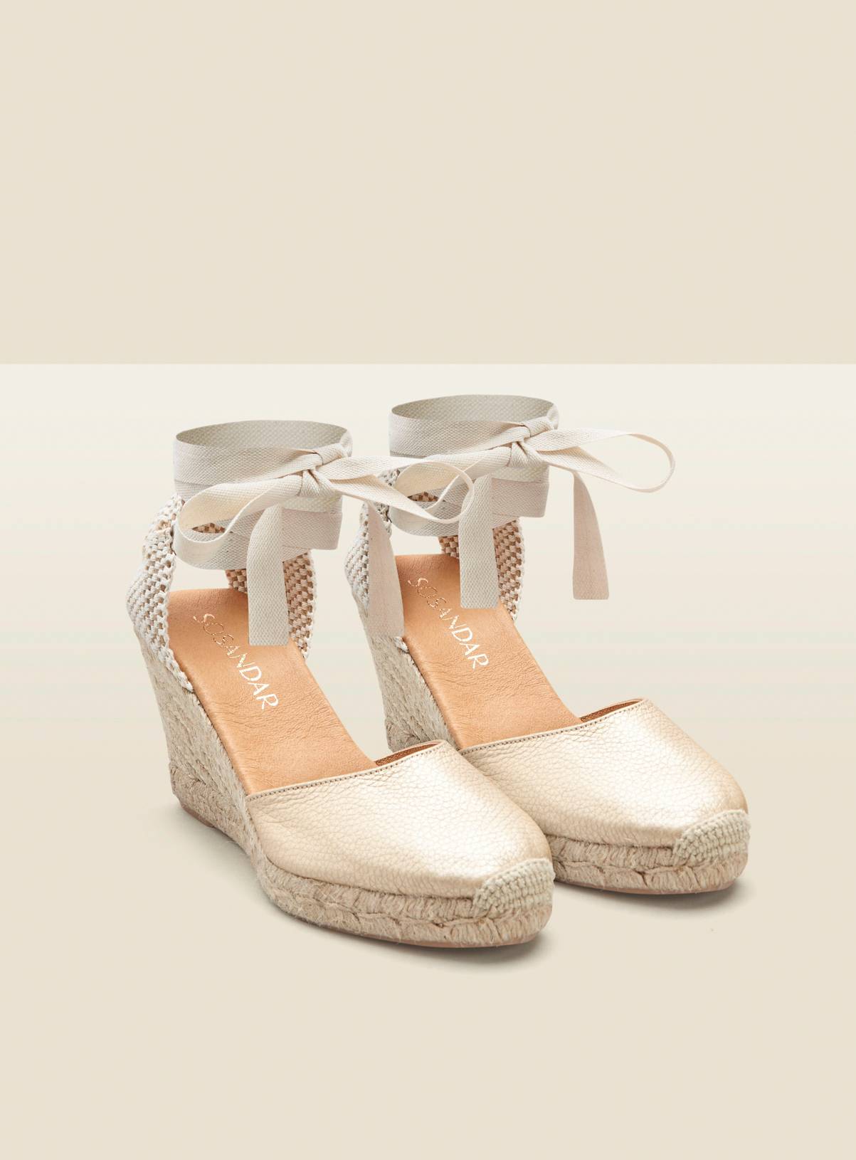 SOSANDAR Perla Gold Leather Valenciana Wedge Espadrille 6 - Image 2