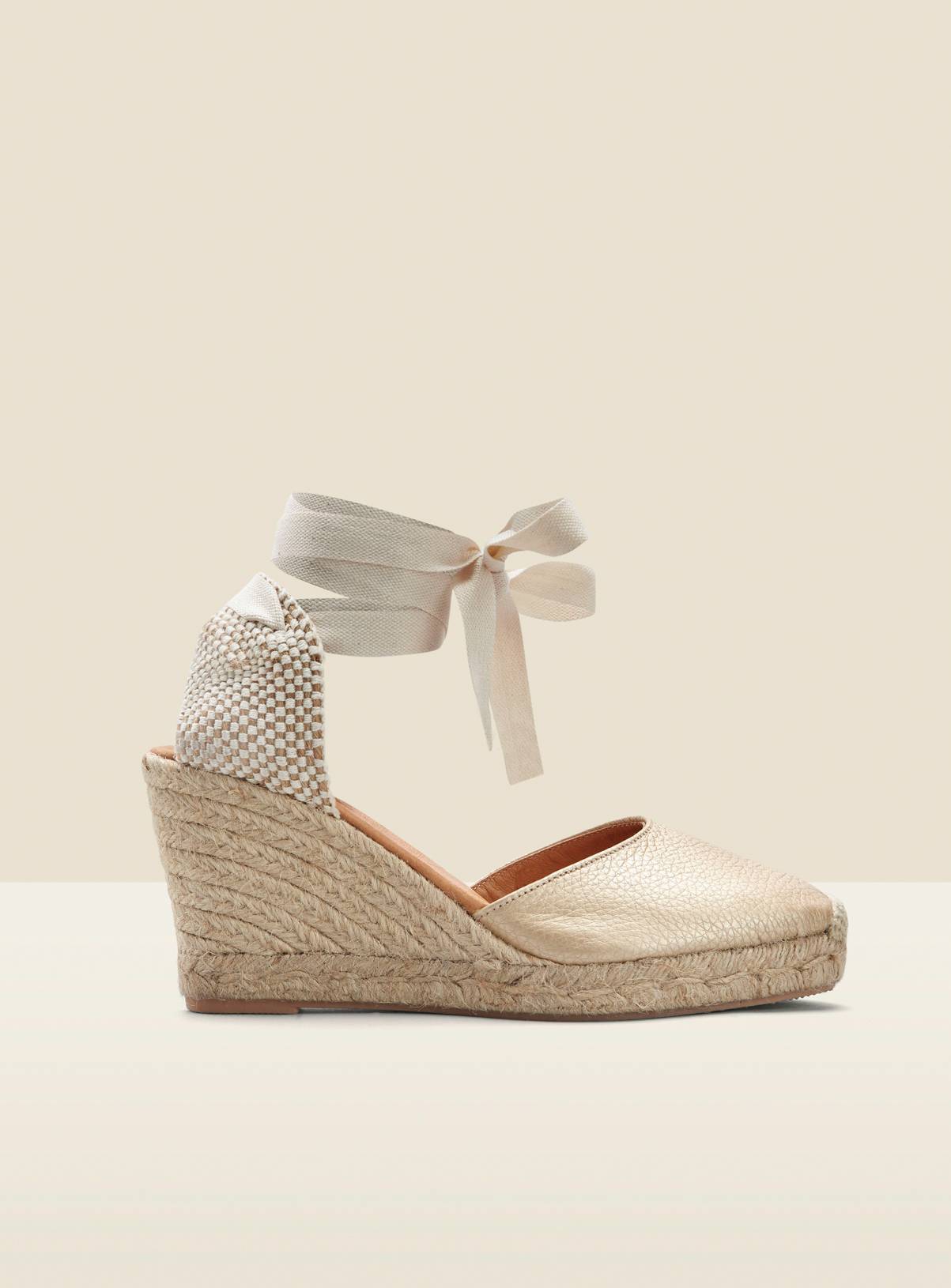 SOSANDAR Perla Gold Leather Valenciana Wedge Espadrille 6 - Image 3