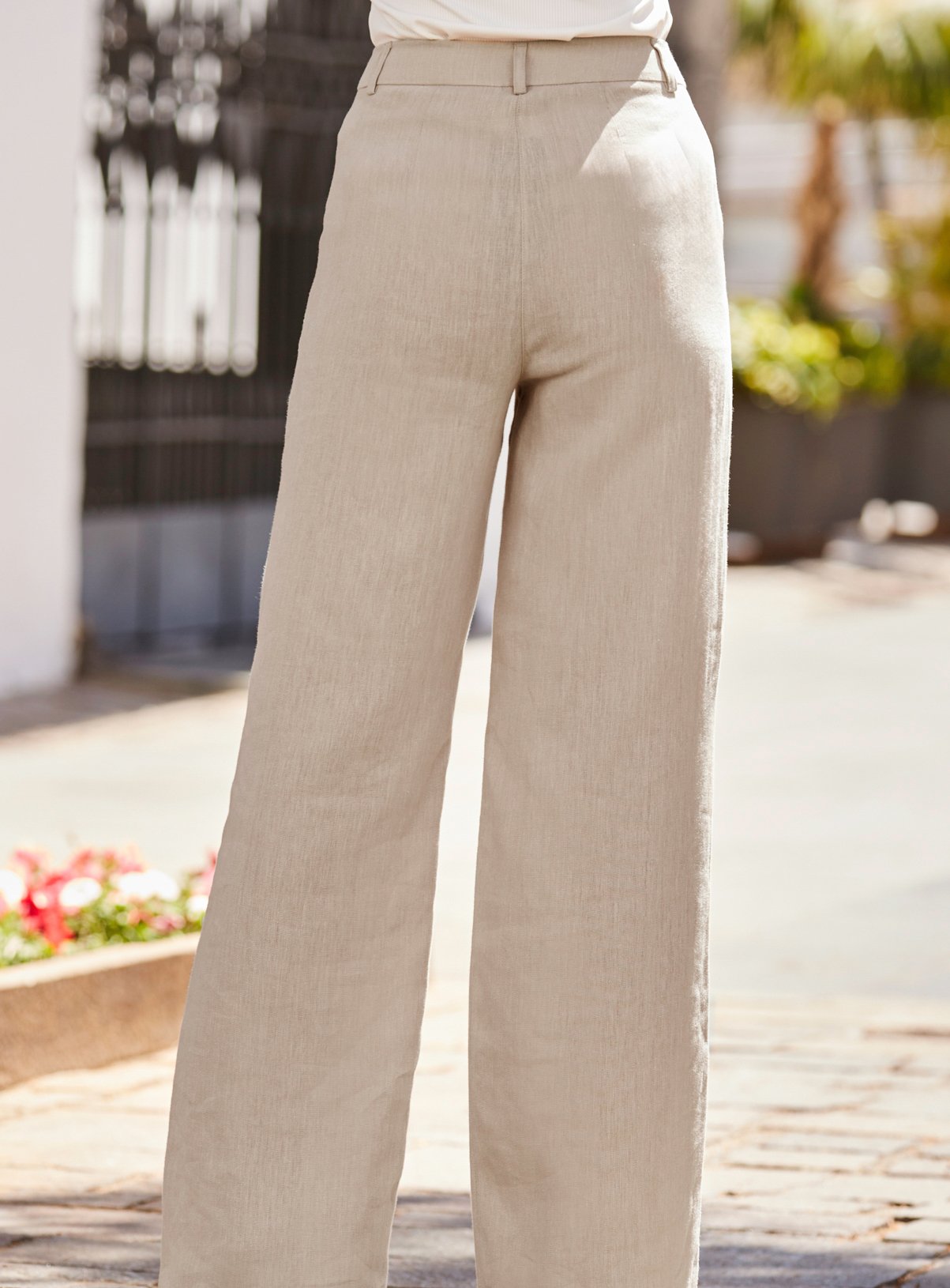 SOSANDAR Natural Linen Wide Leg Trousers 10 - Image 5 thumbnail