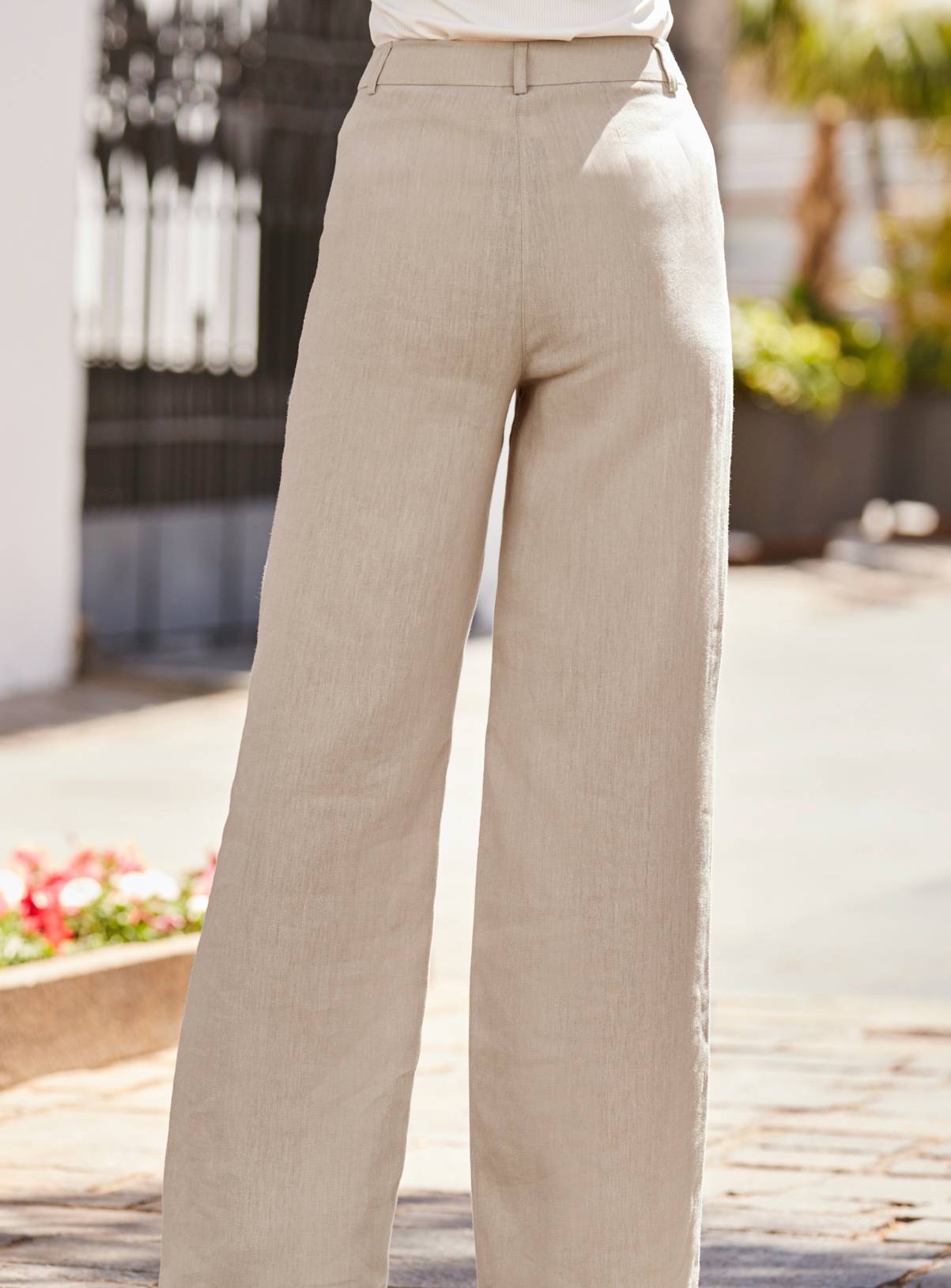 SOSANDAR Natural Linen Wide Leg Trousers 10 - Image 5