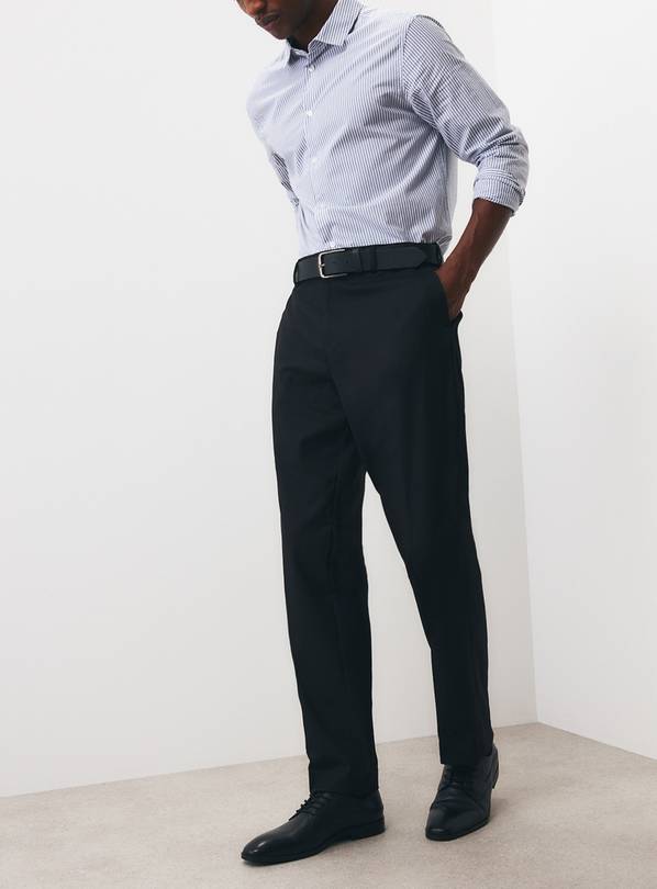 Black Regular Fit Expandable Waist Twill Trousers W38 L29
