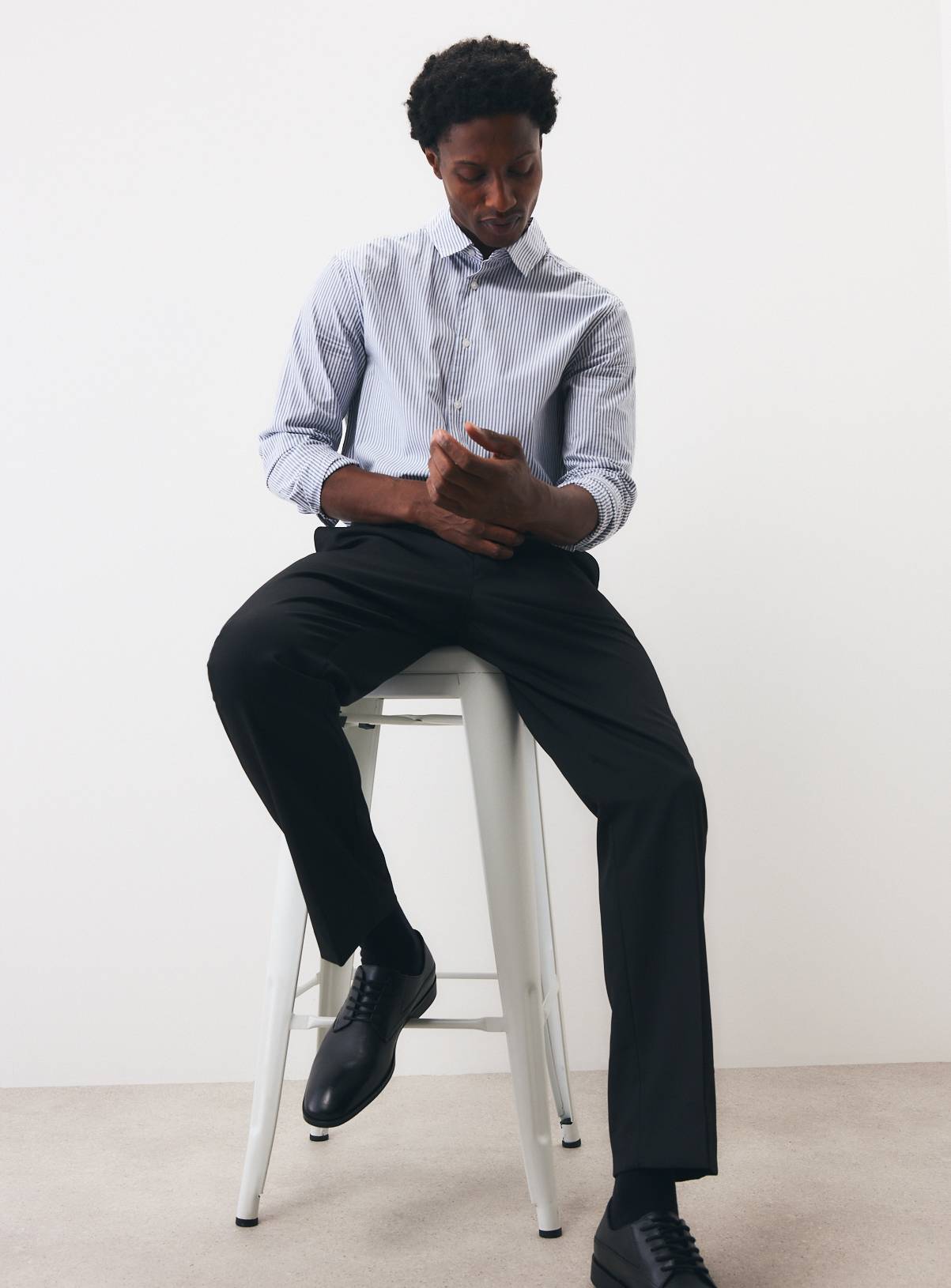 Black Regular Fit Expandable Waist Twill Trousers W34 L33 - Image 2