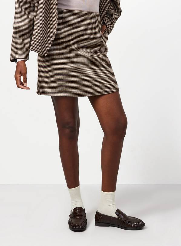 Brown Check A-Line Mini Skirt 16
