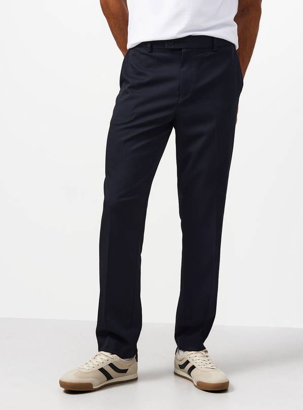 Navy Regular Fit Twill Trousers W38 L35