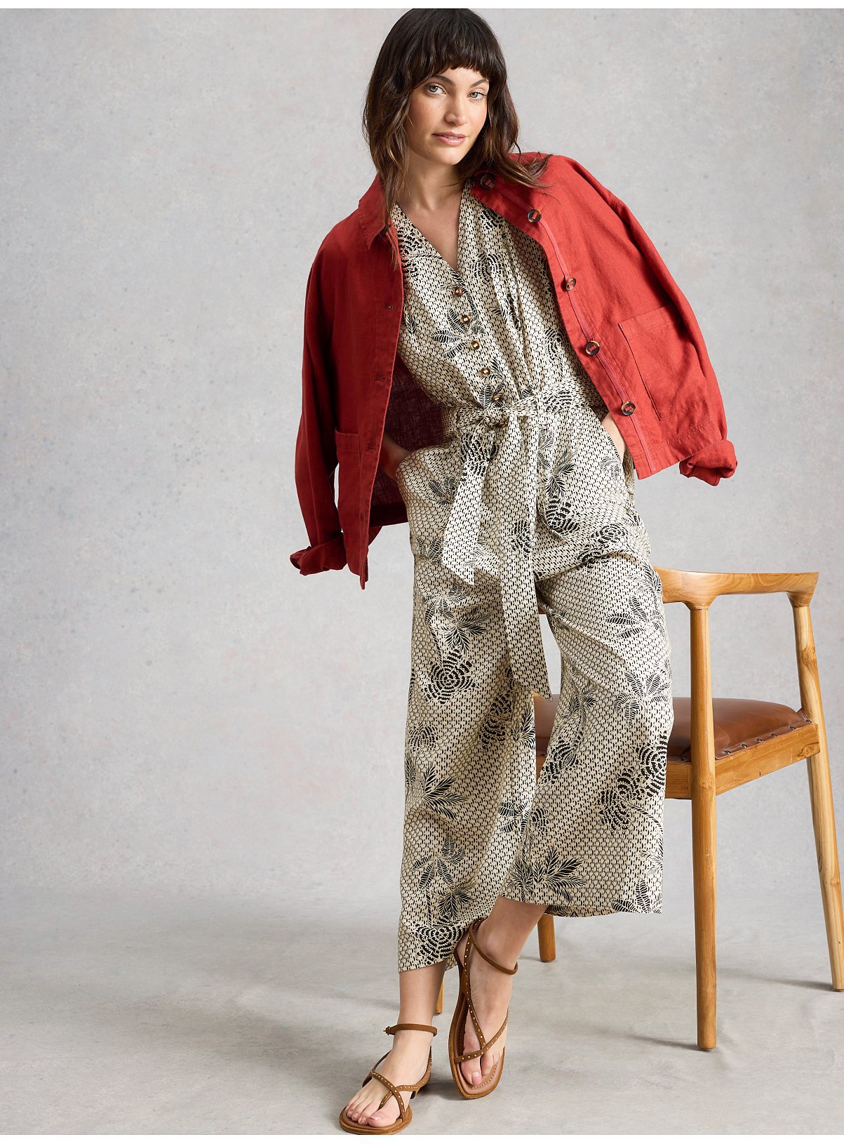 WHITE STUFF Betty Linen Blend Jumpsuit 16 - Image 1 thumbnail