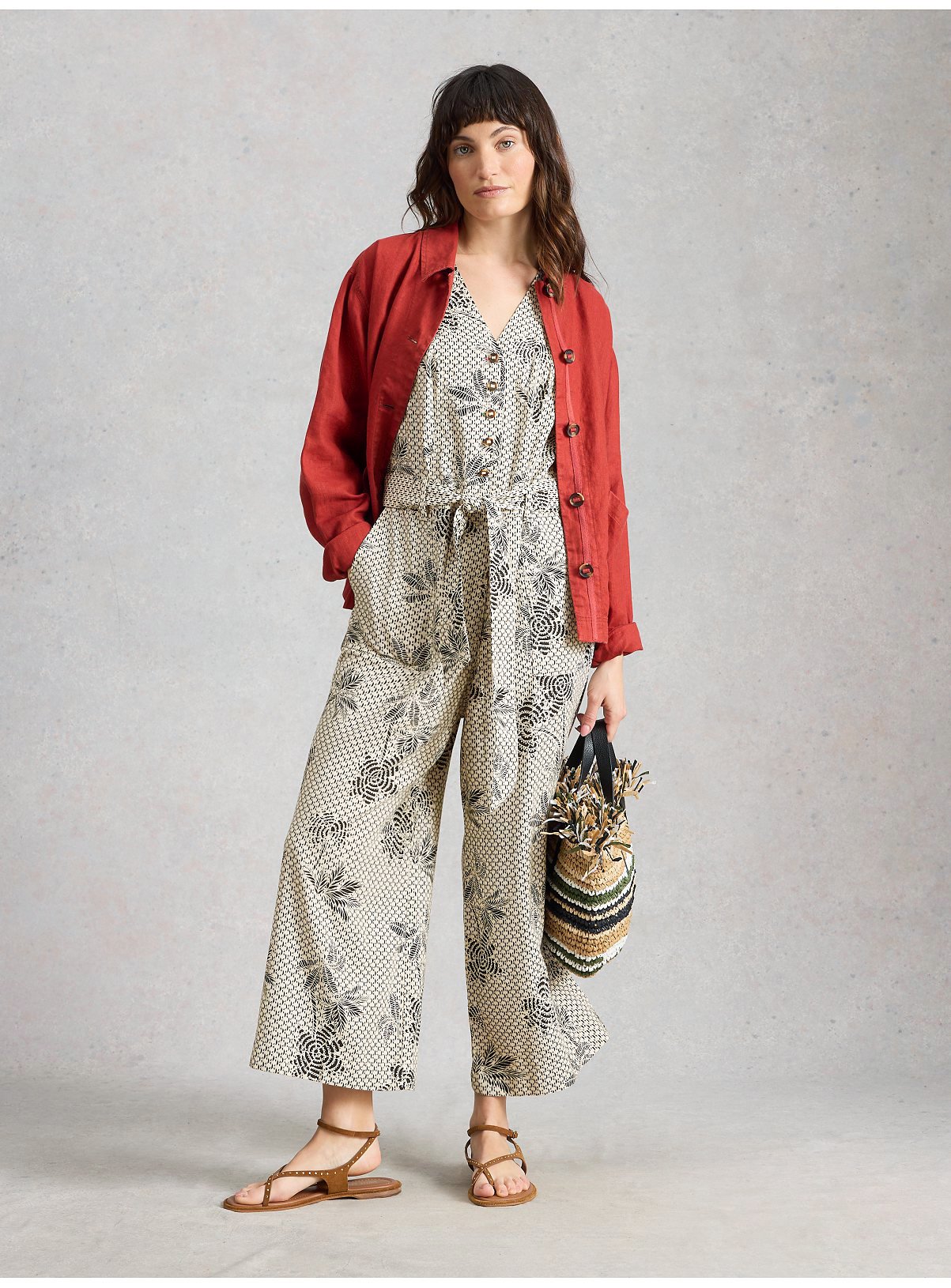 WHITE STUFF Betty Linen Blend Jumpsuit 16 - Image 4 thumbnail