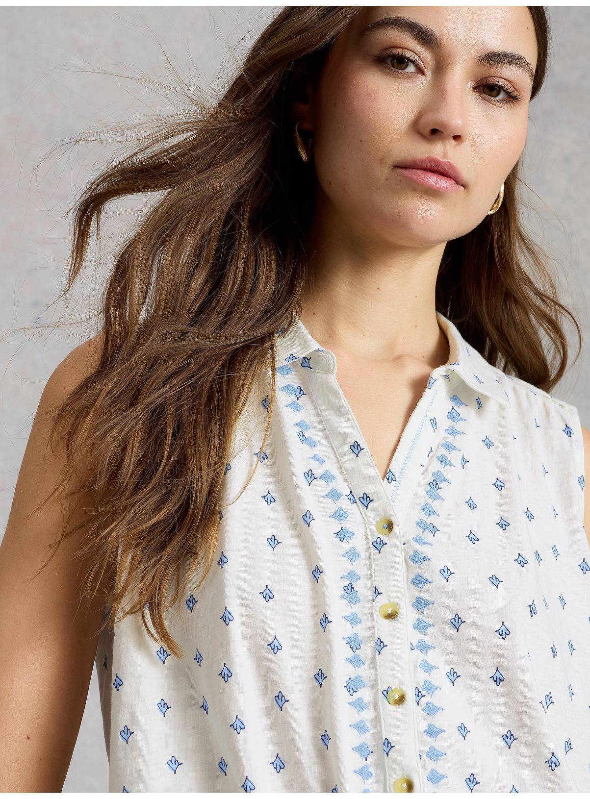 WHITE STUFF Amy Embroidered Sleeveless Shirt 8 - Image 3