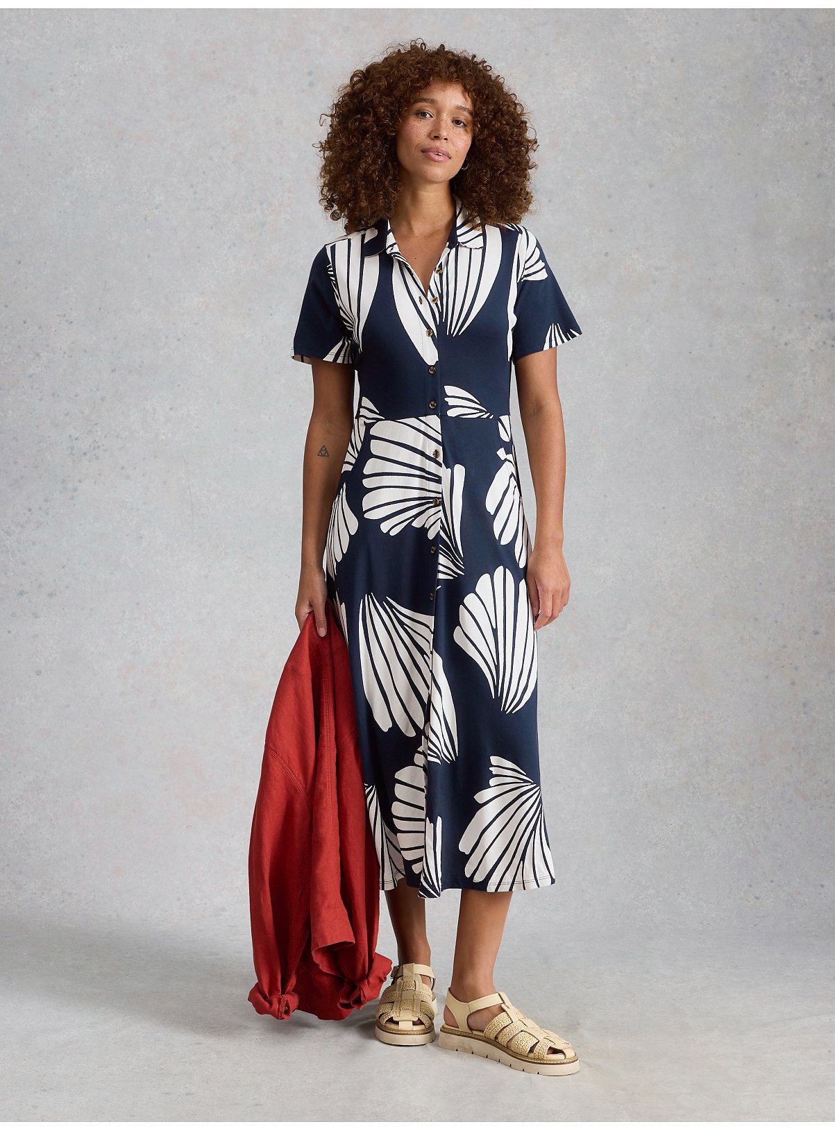 WHITE STUFF Rua Jersey Shirt Dress Navy Shell Print 10 - Image 3 thumbnail
