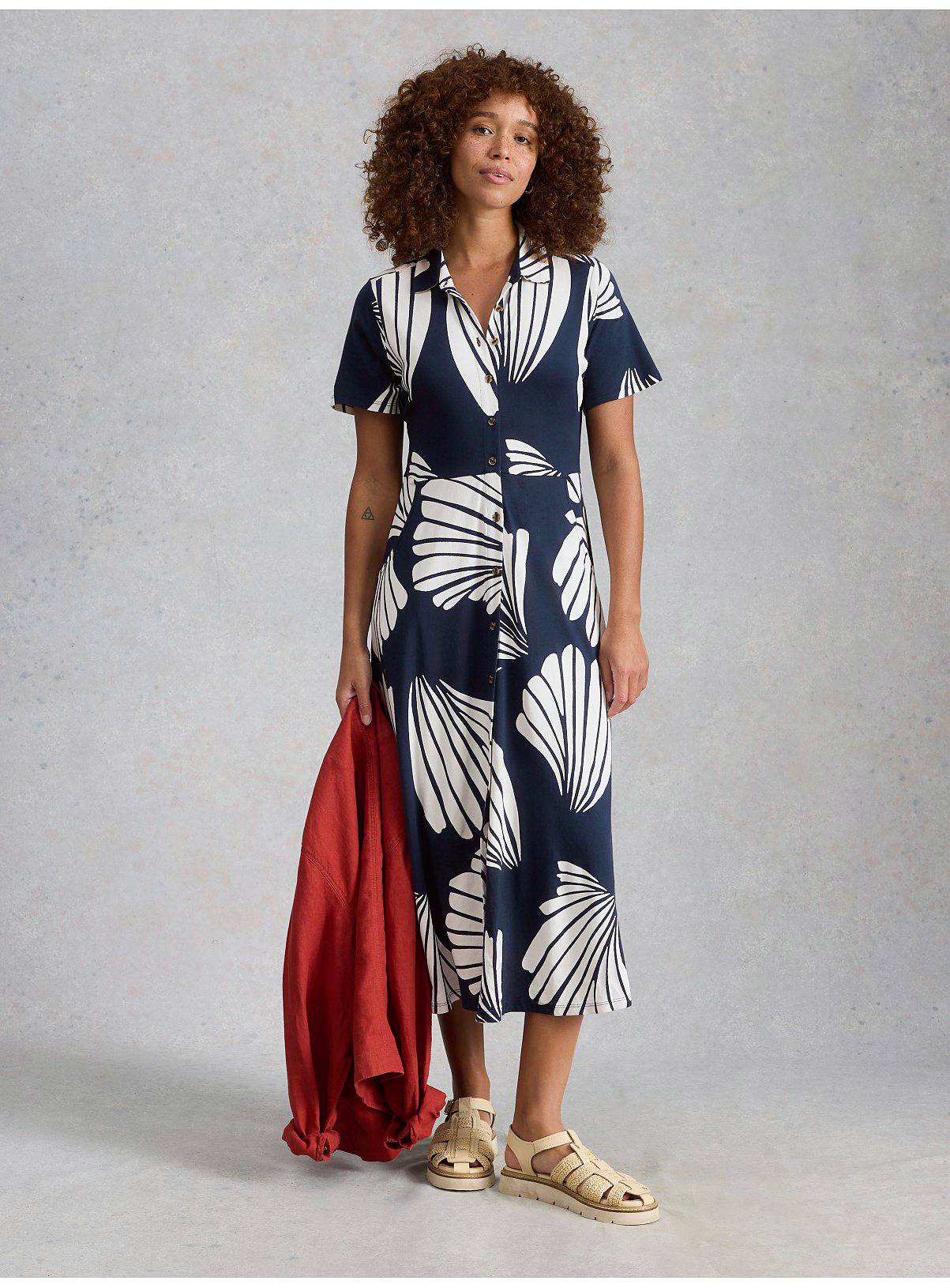 WHITE STUFF Rua Jersey Shirt Dress Navy Shell Print 10 - Image 3
