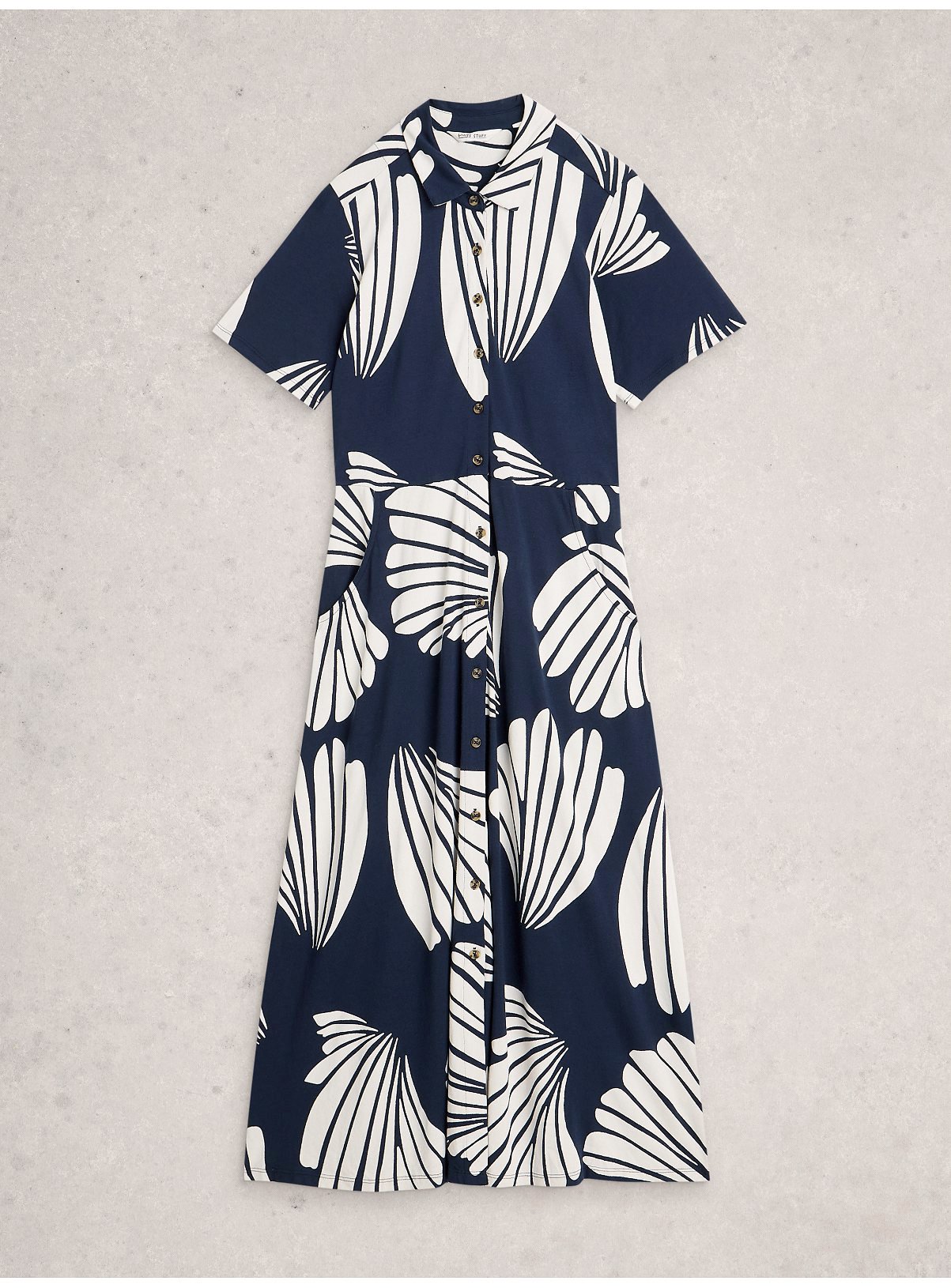 WHITE STUFF Rua Jersey Shirt Dress Navy Shell Print 10 - Image 5 thumbnail