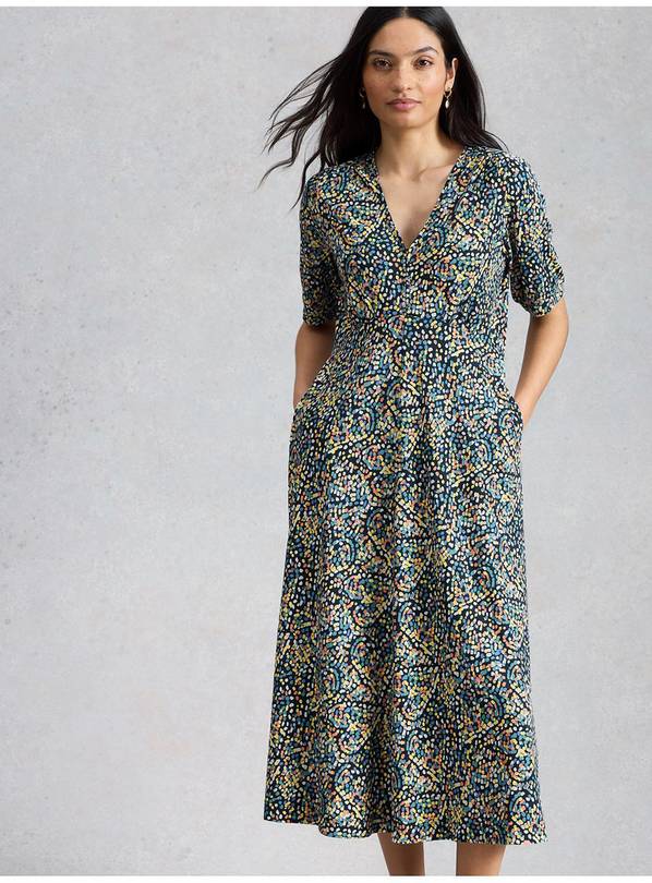 WHITE STUFF Megan Jersey Dress Navy Spot Print 14