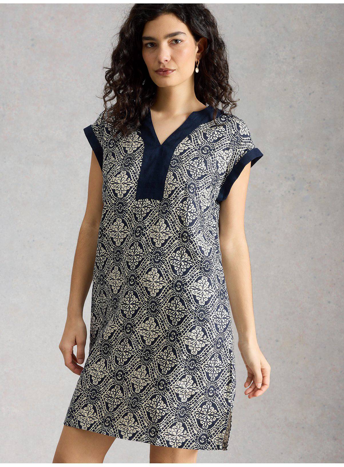 WHITE STUFF Jilly Linen Dress Navy 10 - Image 1